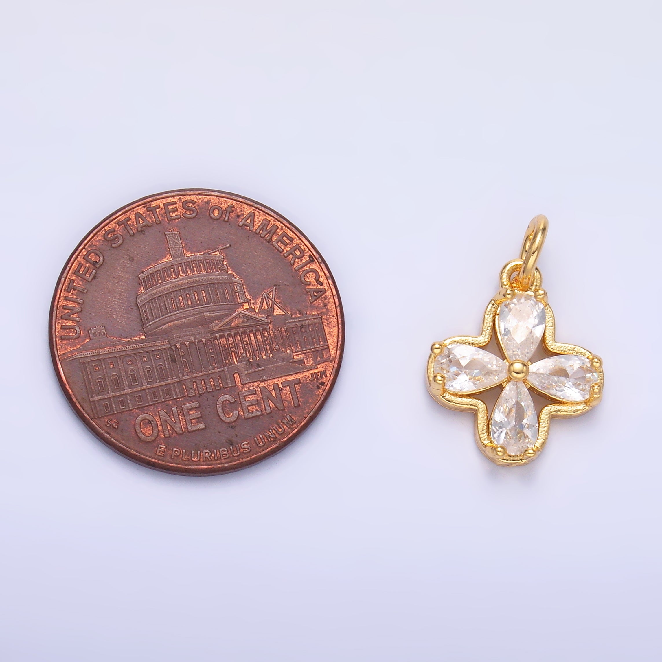 24K Gold Filled Clear CZ Bezel Flower Mini Charm in Gold & Silver | C033