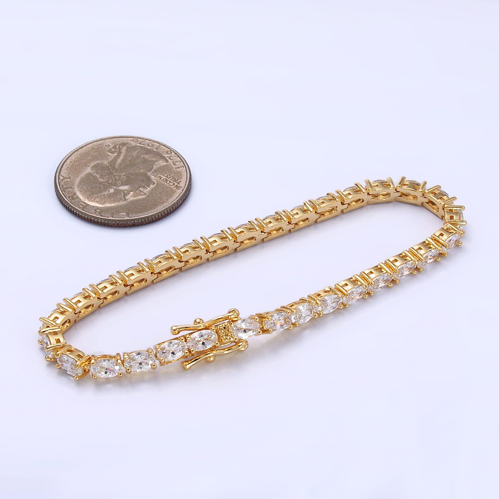 24K Gold Filled Clear Oval CZ Tennis Chain Bracelet in Gold & Silver | WA-3032 WA-3033