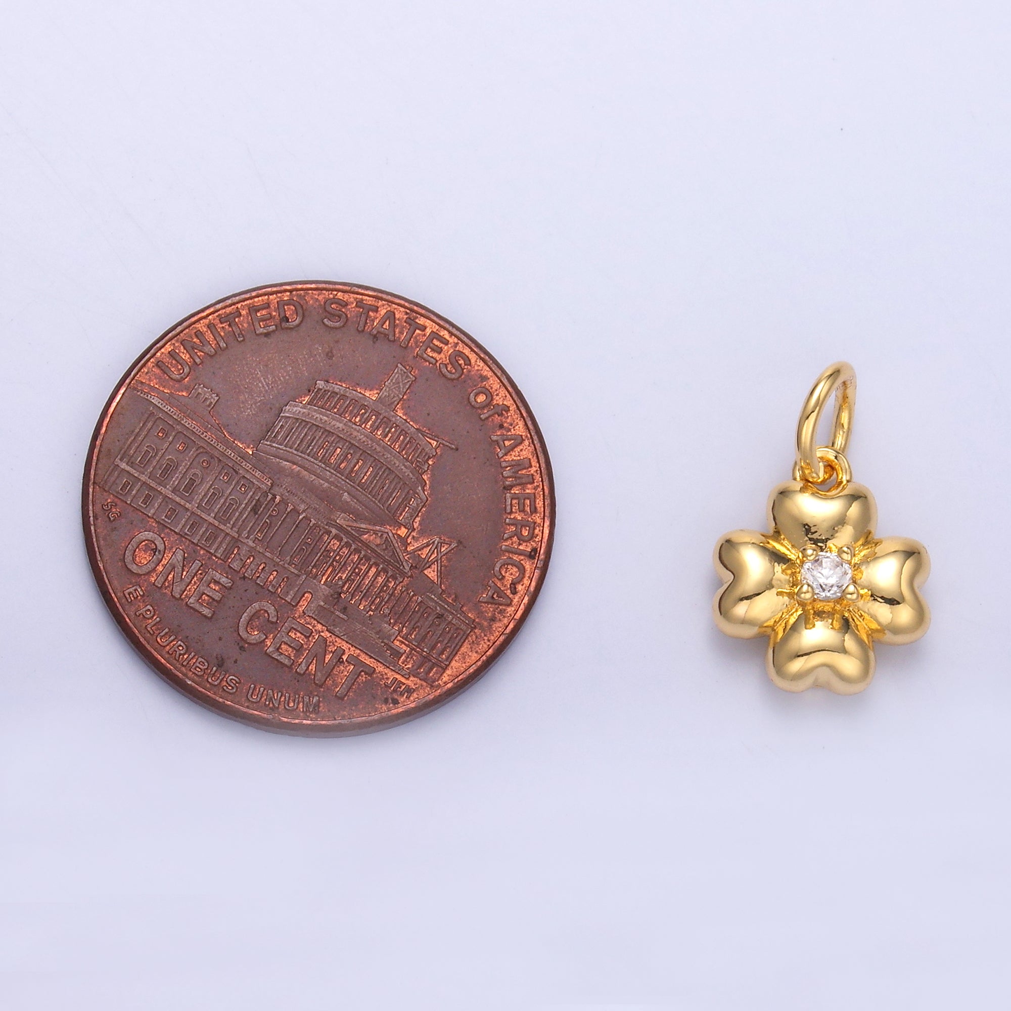 24K Gold Filled Clear CZ Chubby Flower Multidimensional 3D Charm in Gold & Silver | N018