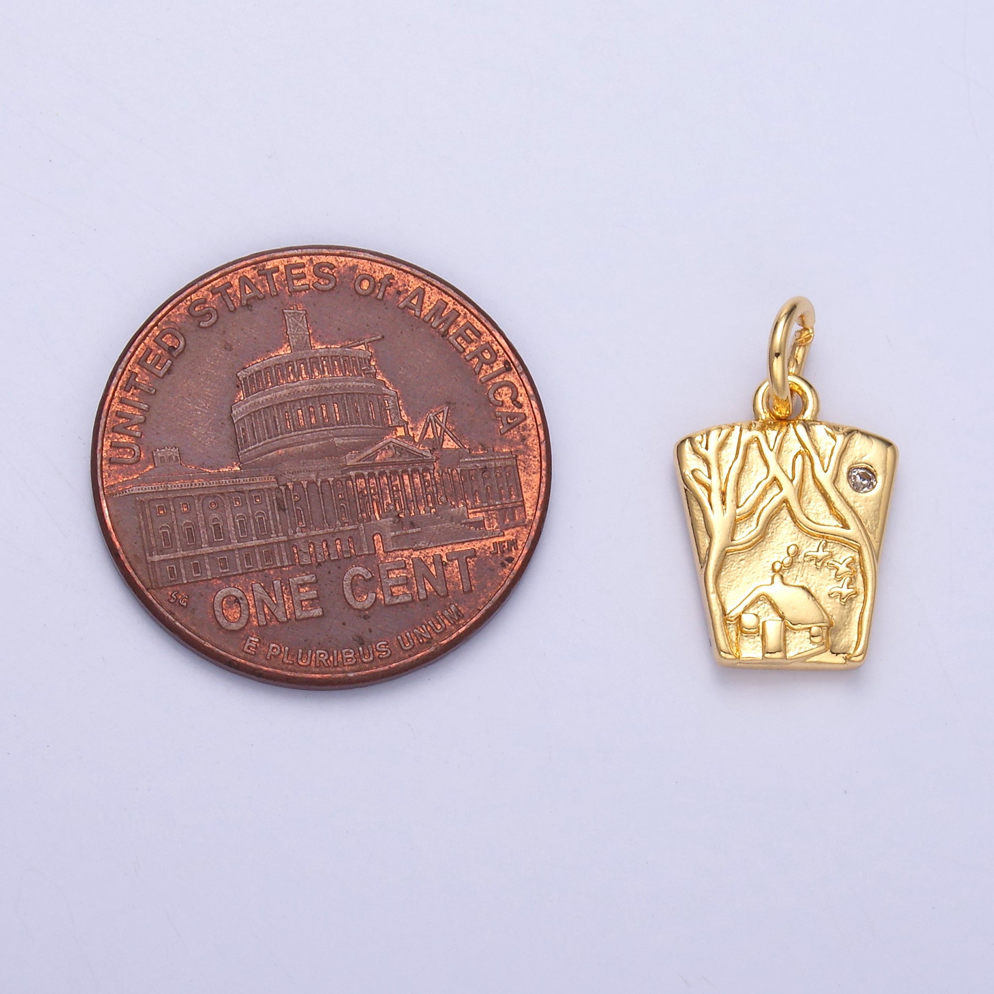 24K Gold Filled Wooden Cabin House in Forest Charm in Gold & Silver | N009