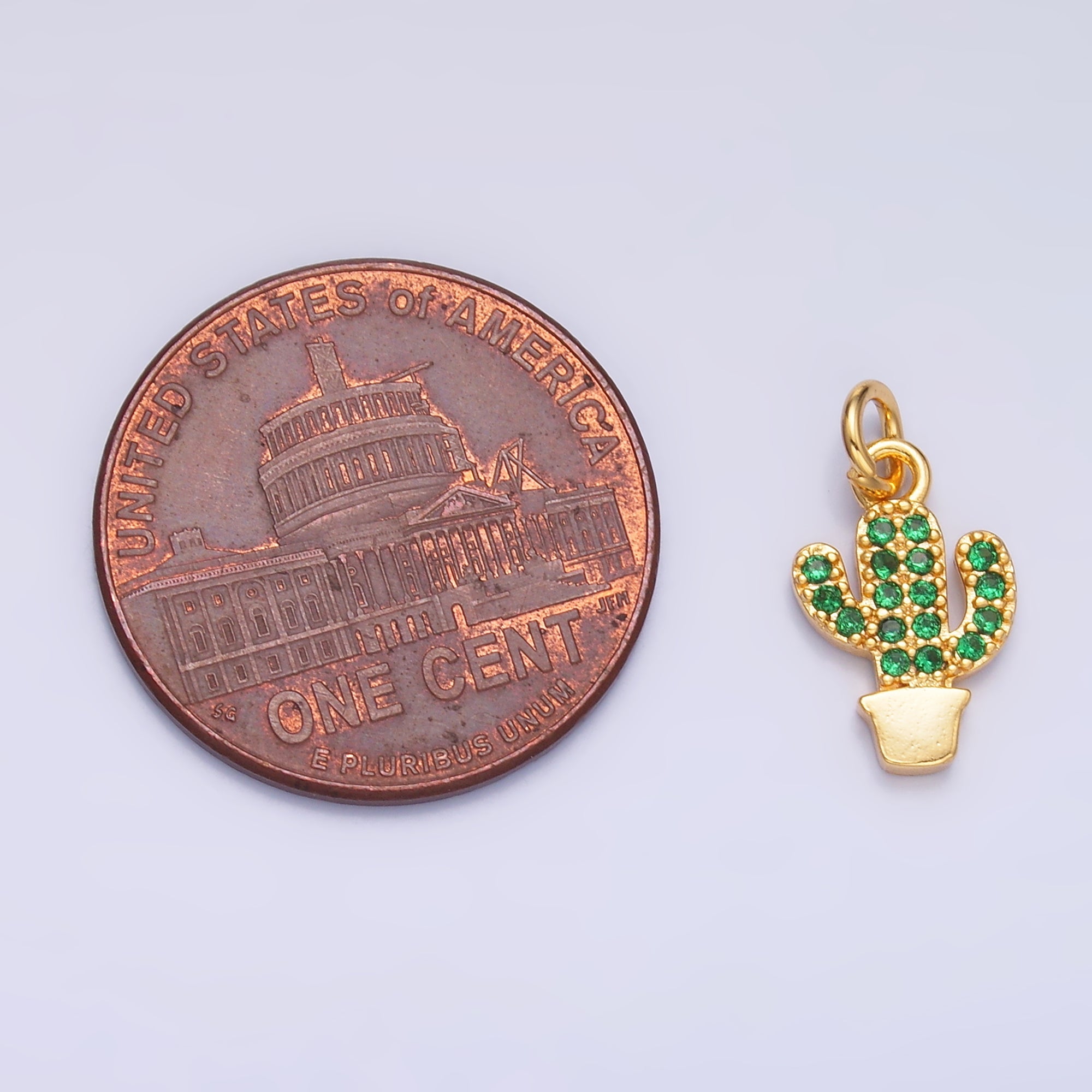 24K Gold Filled Green Micro Paved CZ Cactus Plant Charm in Gold & Silver | M709