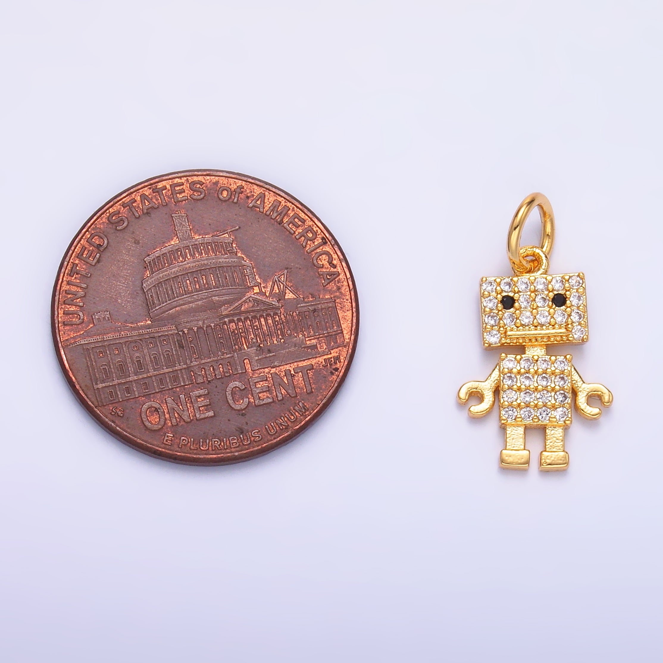 Mini Cubic Zirconia Robot Charm in Gold Silver C019