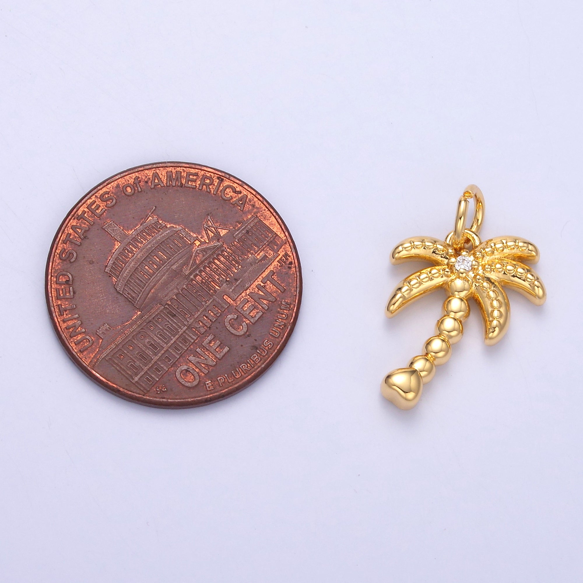 24K Gold Filled CZ Dotted Nature Palm Tree 3D Multidimensional Charm in Gold & Silver | N019