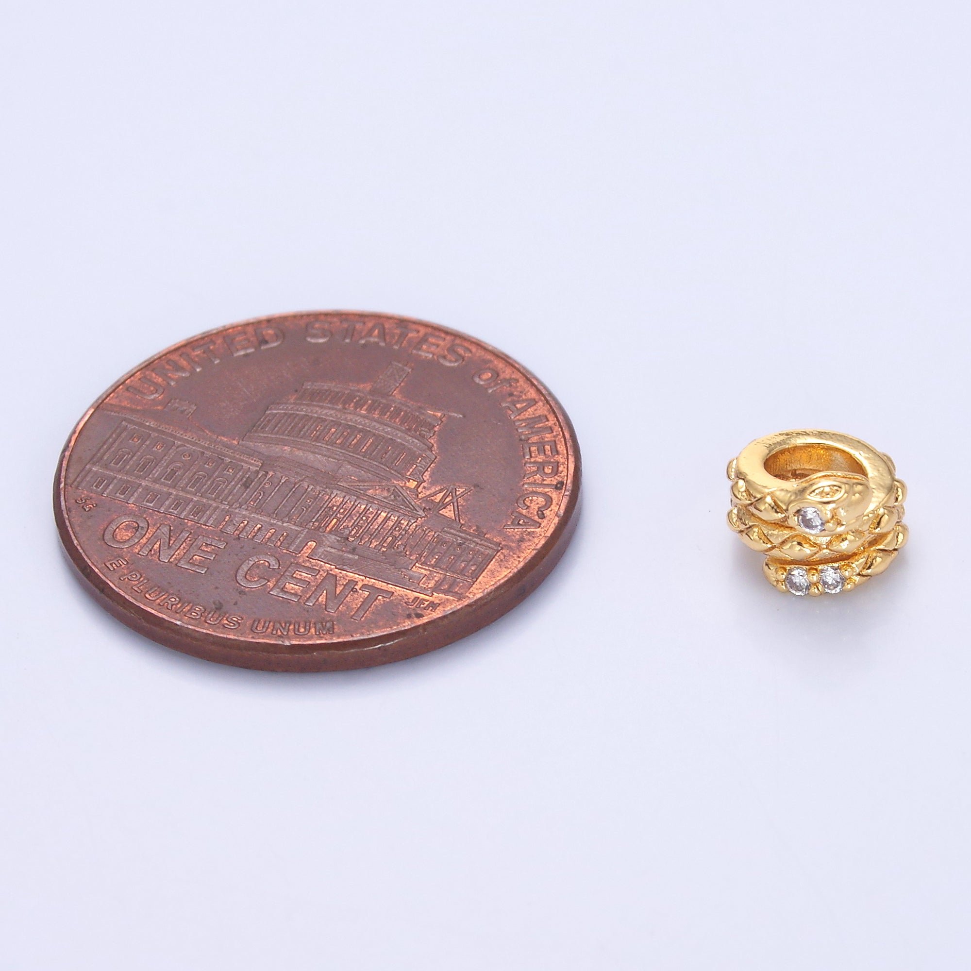 24K Gold Filled Clear CZ Snake Serpent Rondelle Bead in Gold & Silver | B634