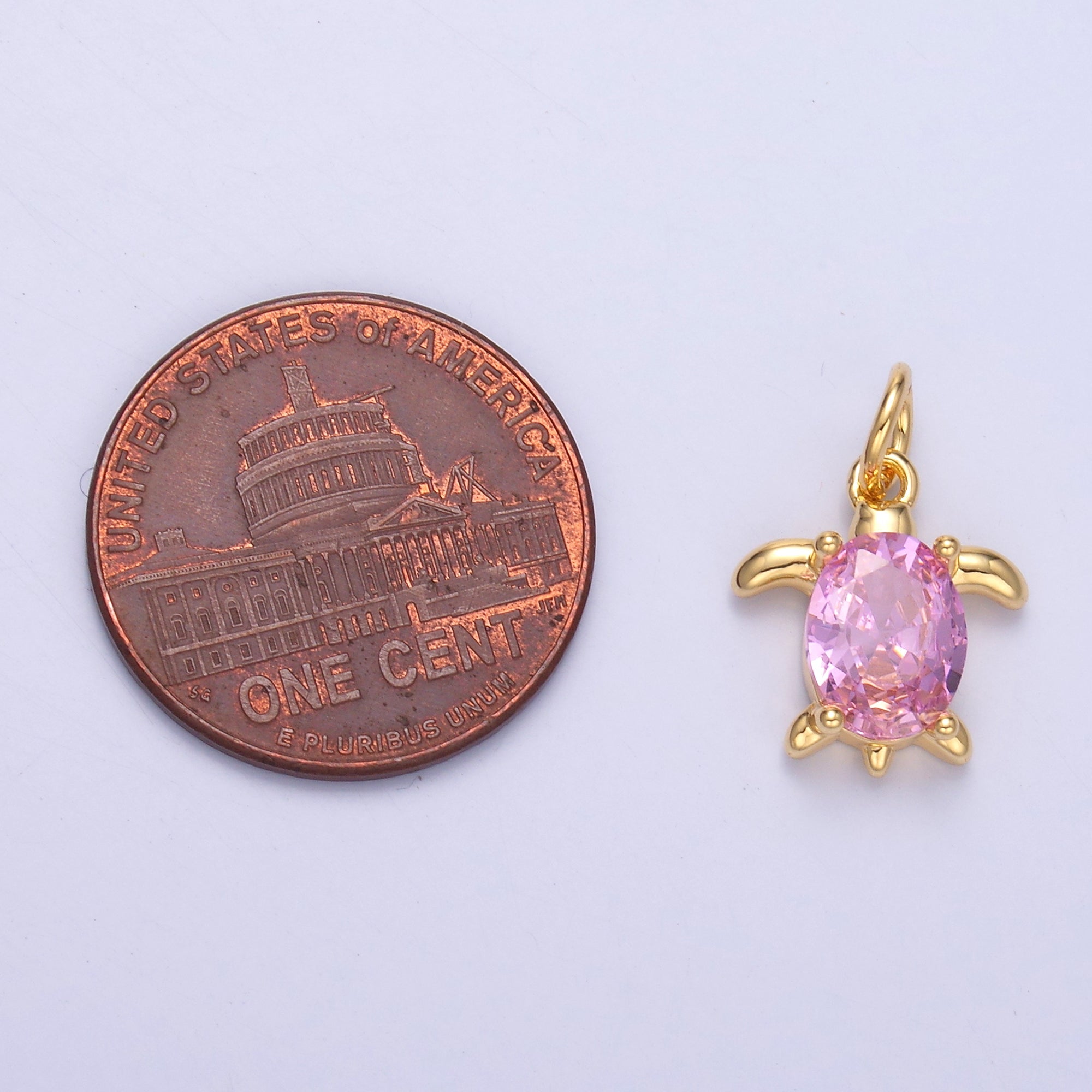 24K Gold Filled Pink CZ Turtle Tortoise Charm in Gold & Silver | C036