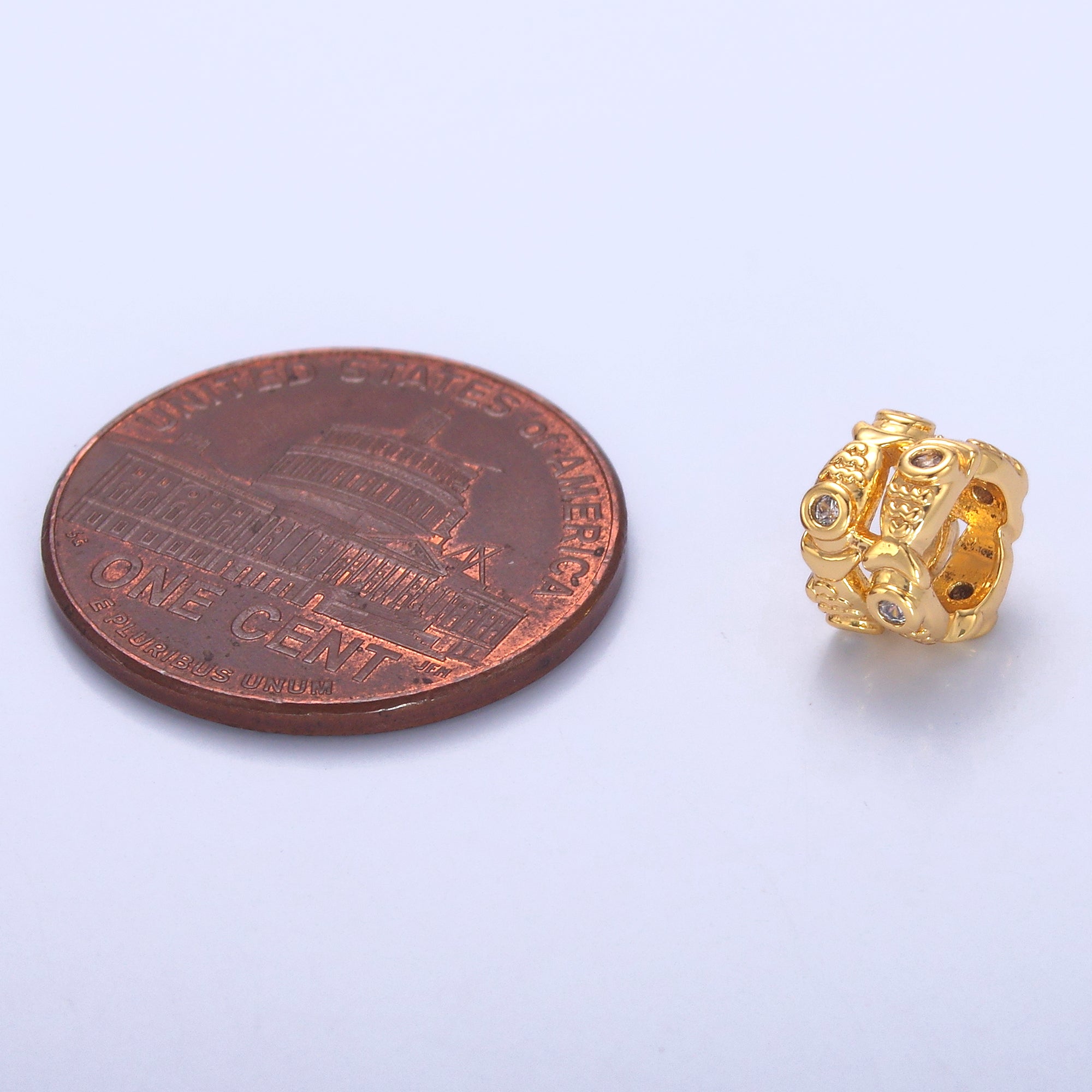 24K Gold Filled Double Fish Clear CZ Rhondelle Bead in Gold & Silver | B646