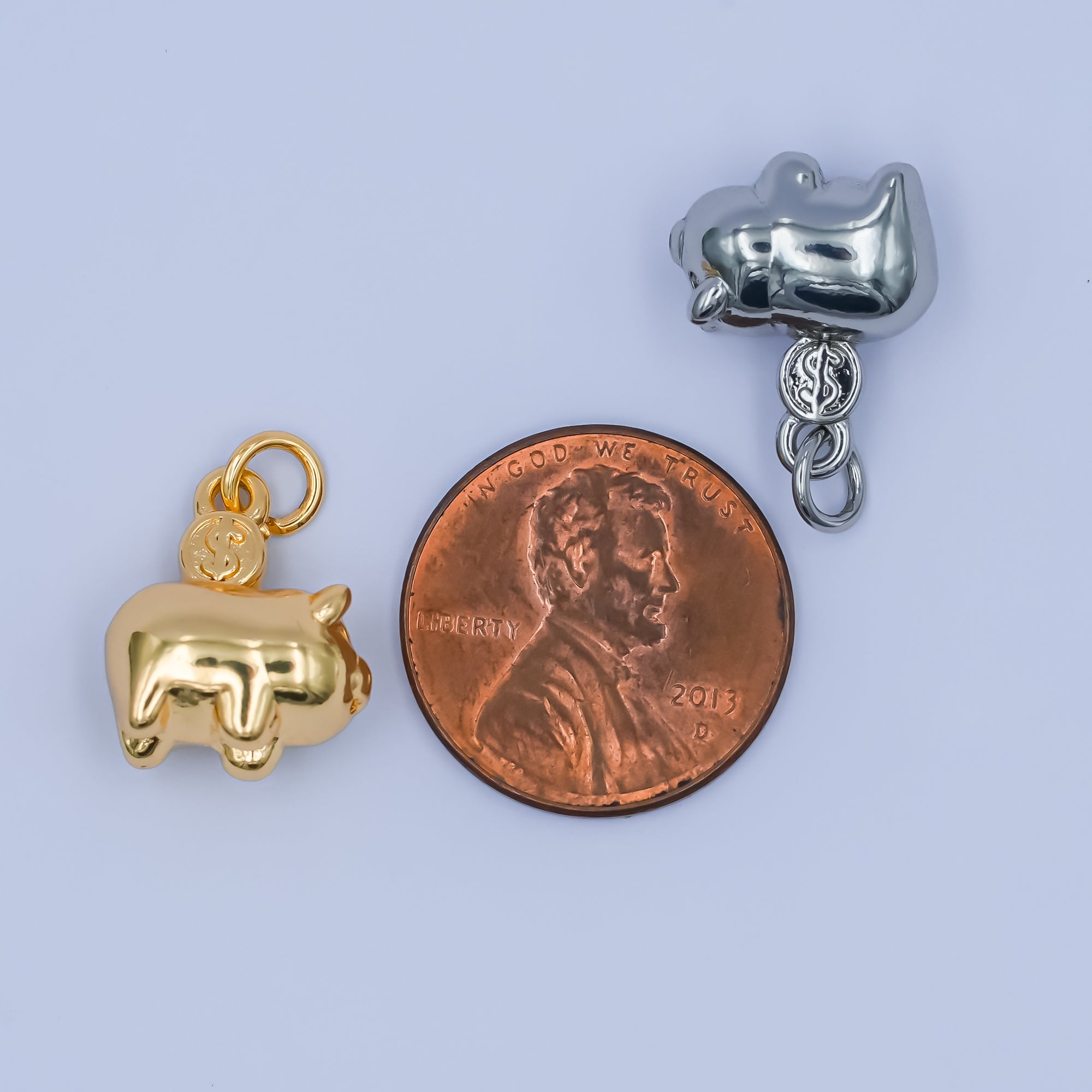 24K Gold Filled Piggy Bank Money 3D Multidimensional Charm in Gold & Silver | M188