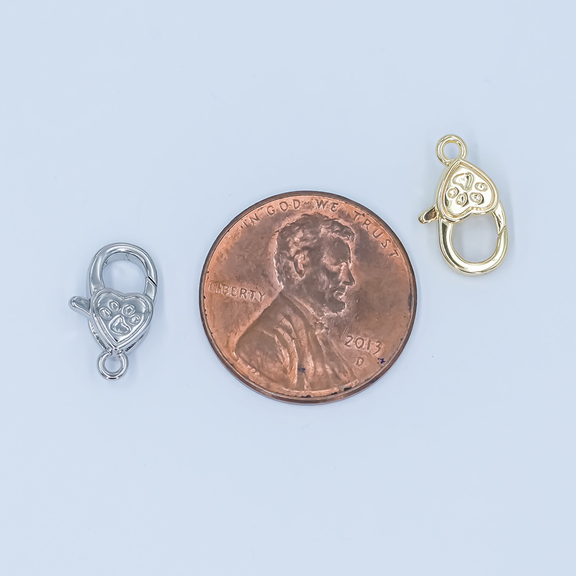 24K Gold Filled Paw Print Heart Lobster Claw Clasp Closure Finding in Gold & Silver | Z1140