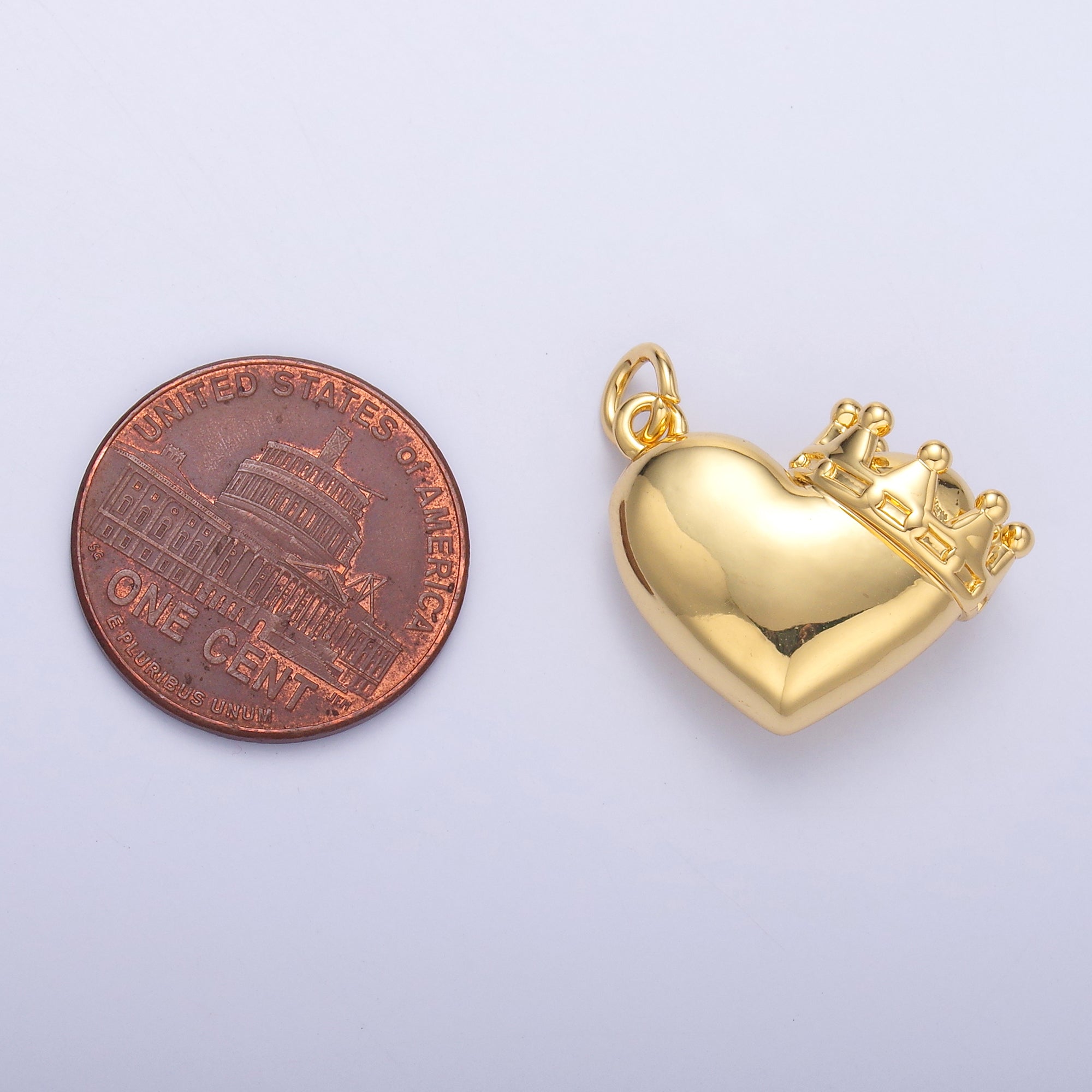 24K Gold Filled Chubby Heart Crown Charm in Gold & Silver | C038