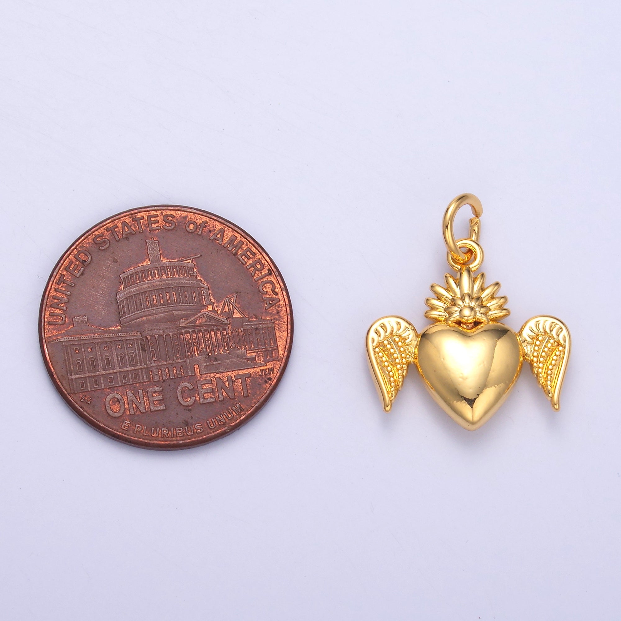 24K Gold Filled Sacred Heart Wings Multidimensional 3D Charm in Gold & Silver | N052