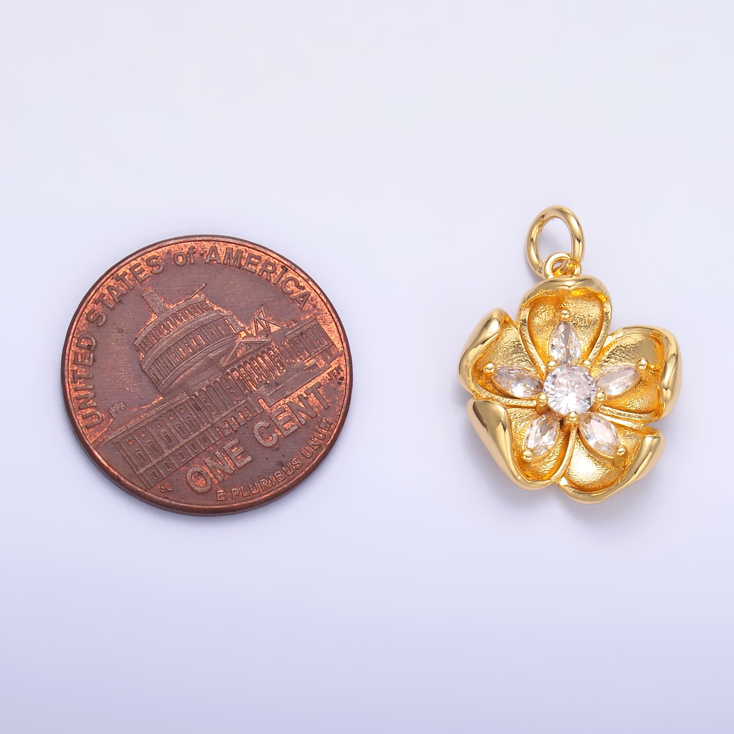24K Gold Filled CZ Flower Mini Charm in Gold & Silver | C014