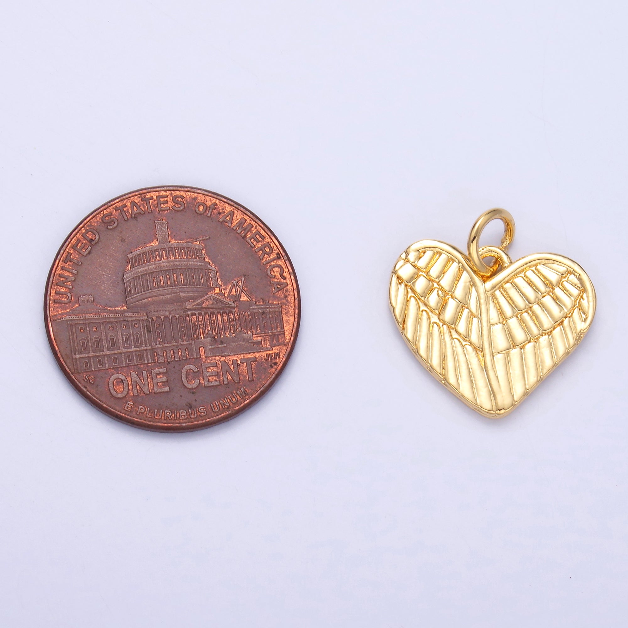 24K Gold Filled Feather Wings Heart Charm in Gold & Silver | C037