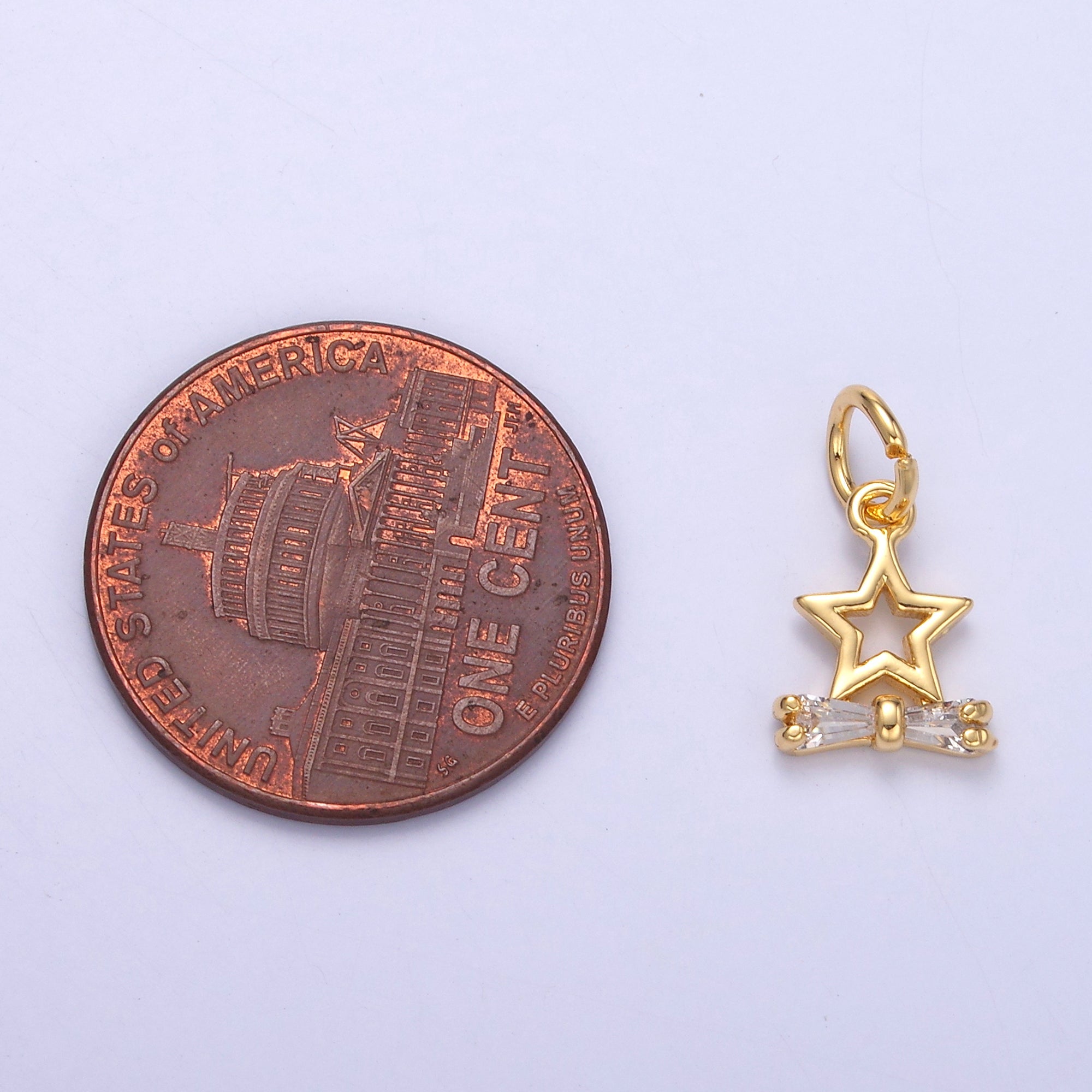 24K Gold Filled Bow Ribbon Star Celestial Mini Charm in Gold & Silver | C042