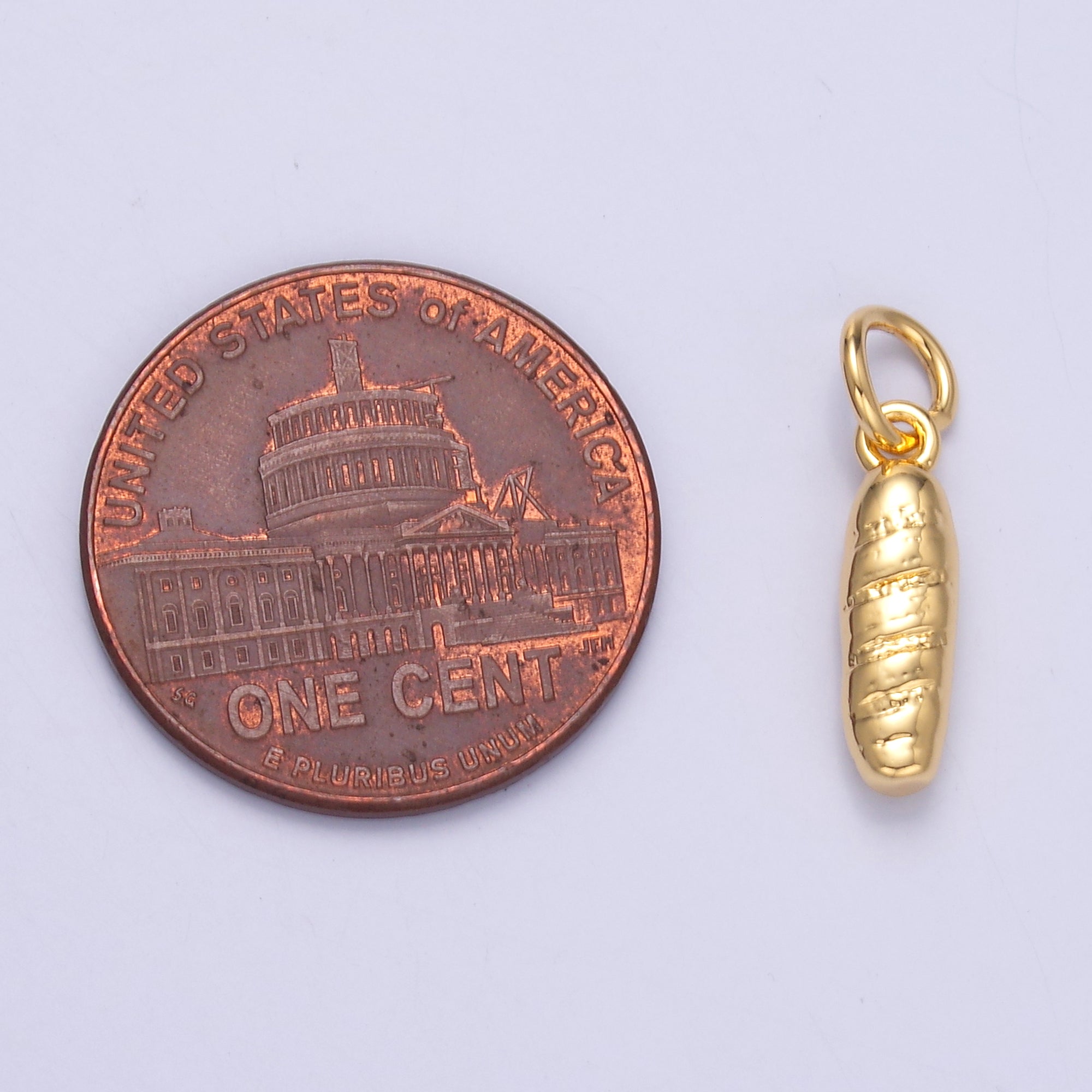 24K Gold Filled Baguette Bread Multidimensional 3D Charm in Gold & Silver | N017