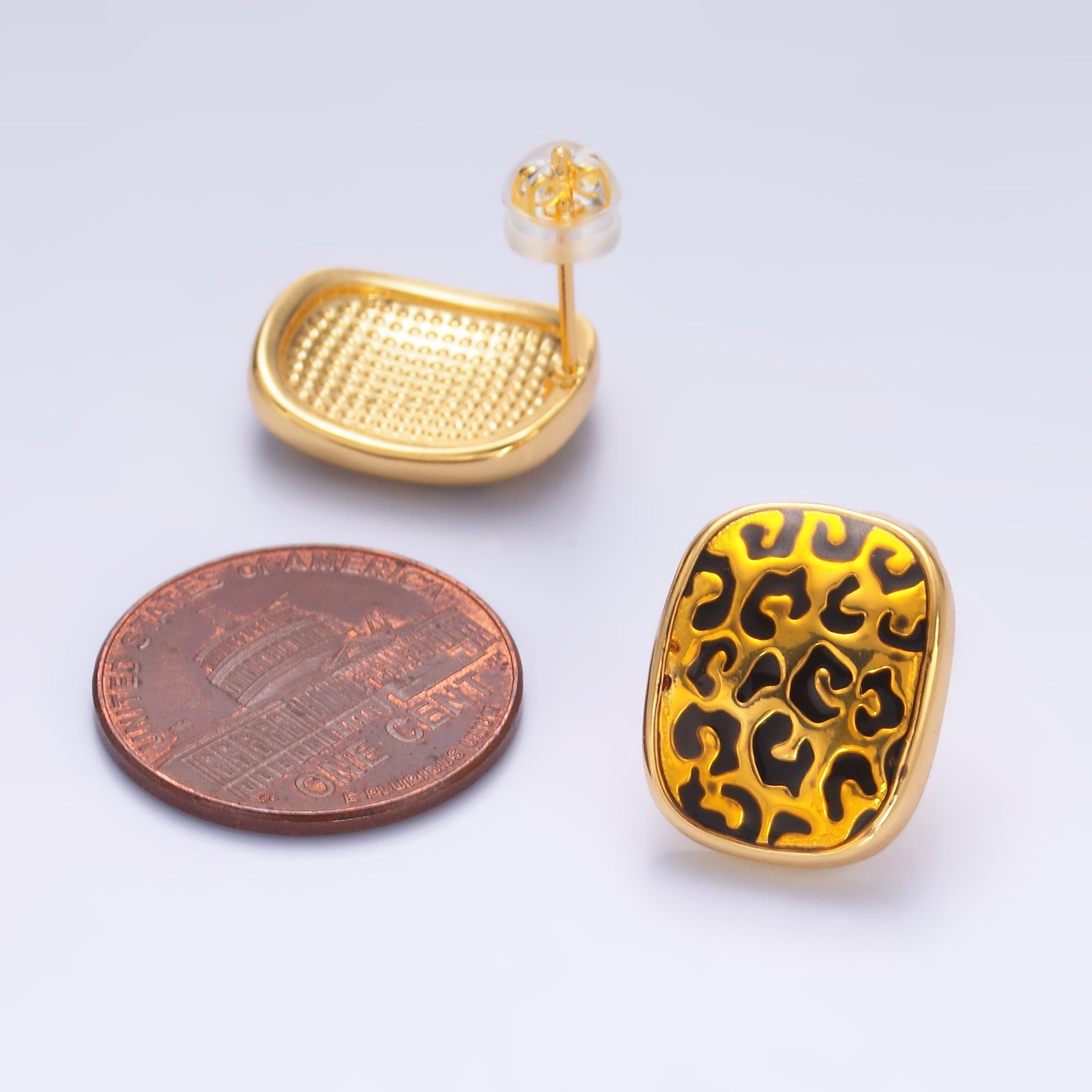 24K Gold Filled Cheetah Print Rectangular Oblong Stud Earrings | AB781