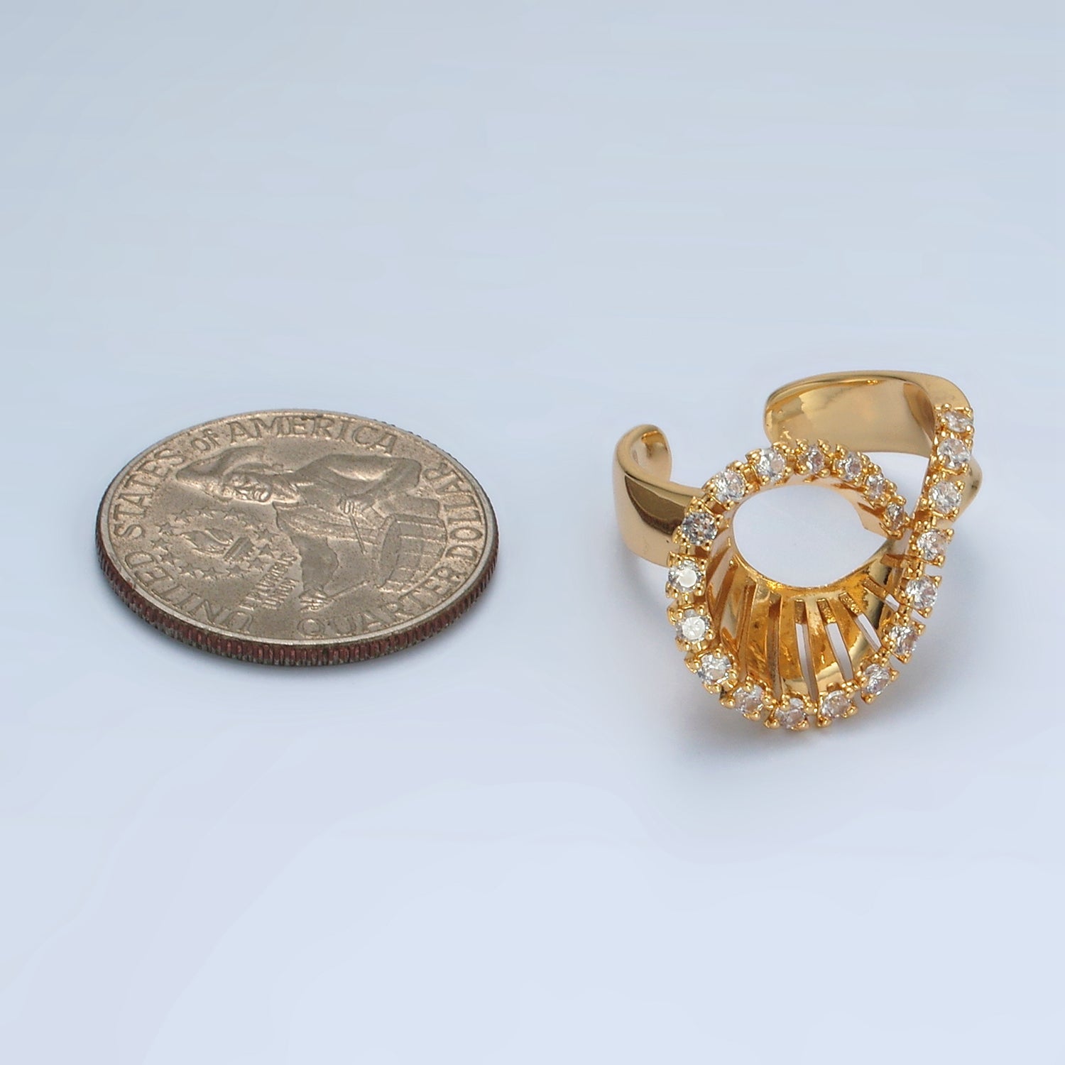 24K Gold Filled Micro Paved CZ Curved Filigree Geometric Ring | O1397