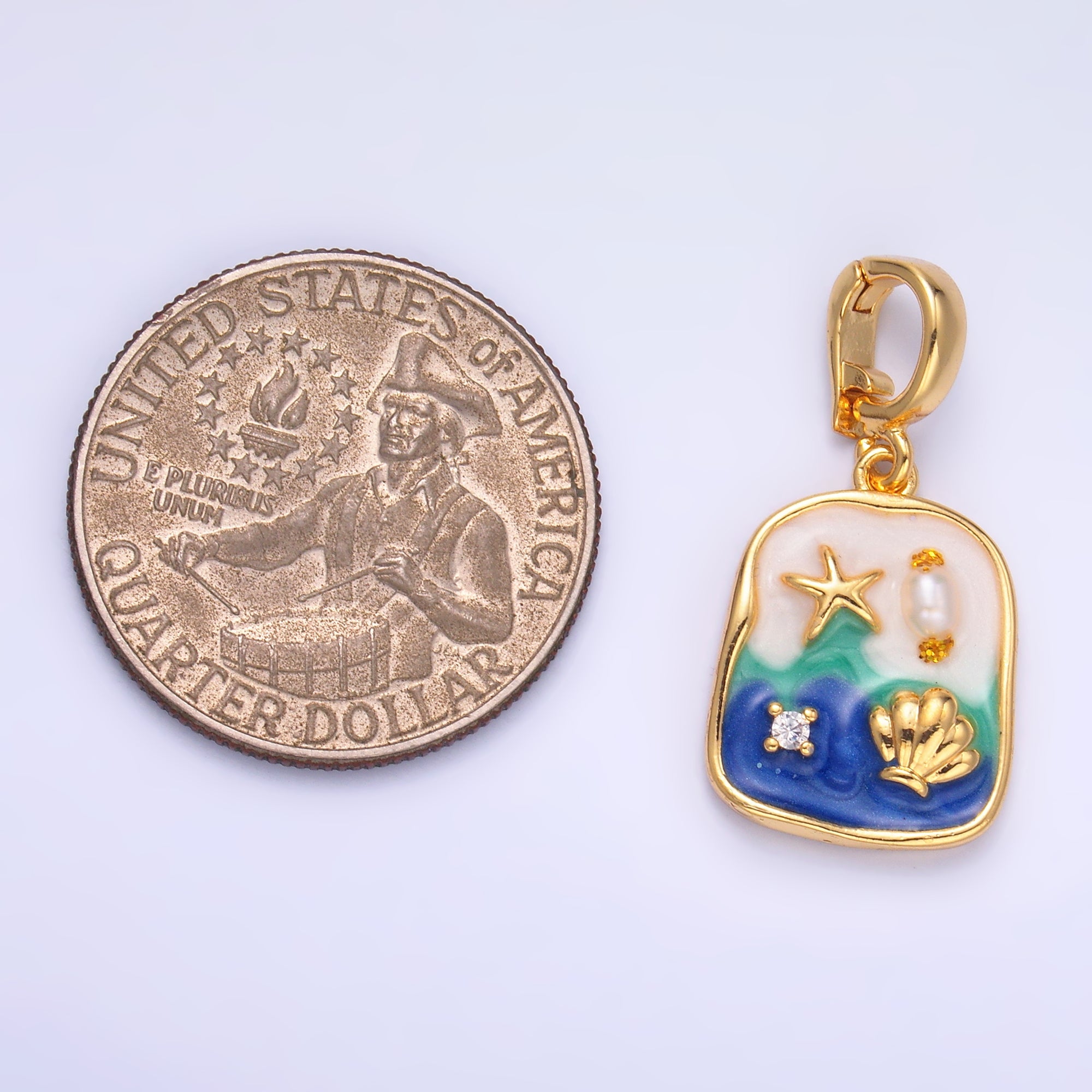 24K Gold Filled Blue Ocean Clam Under The Sea Charm with Snap Bail Pendant | AA-1466