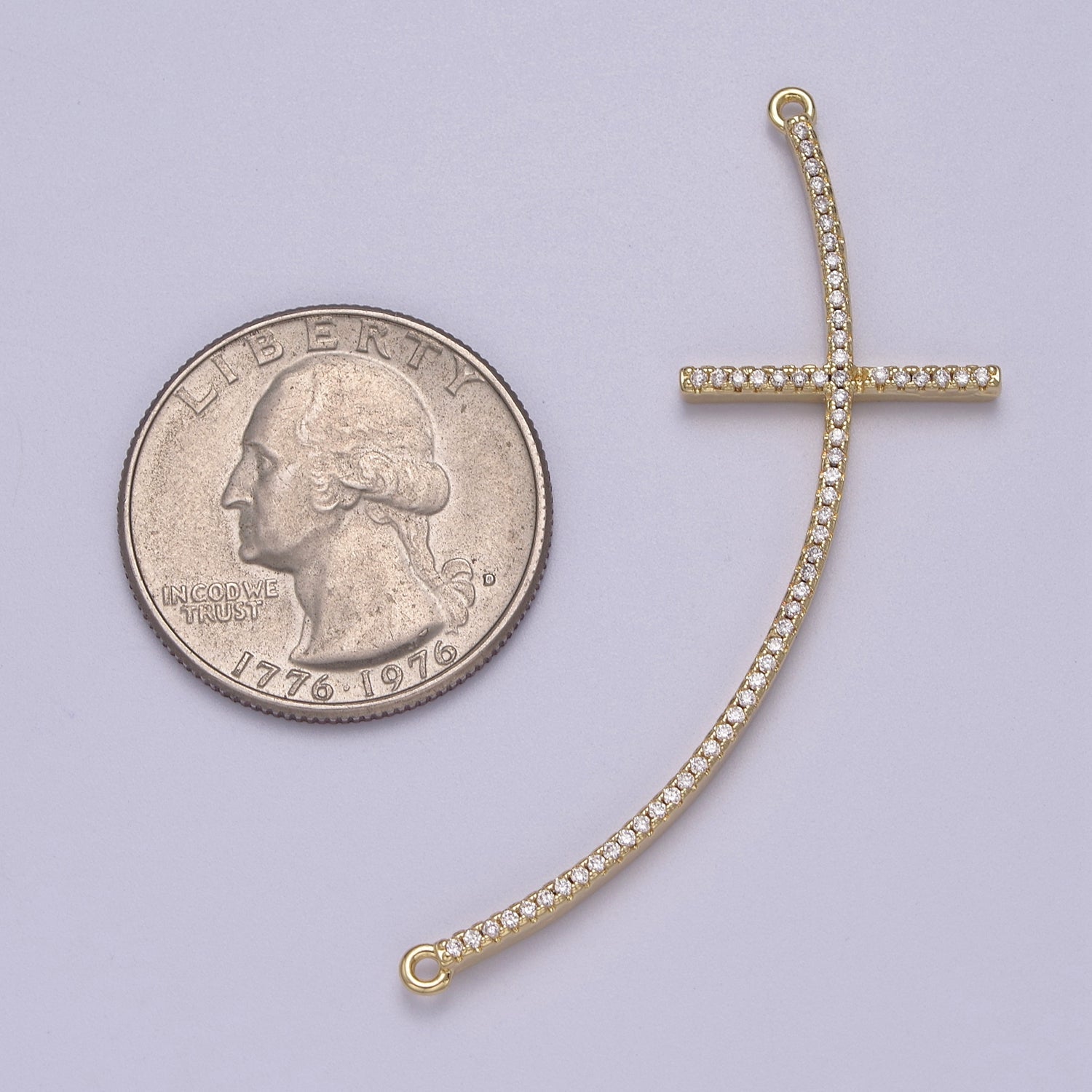 14K Gold Filled Side Cross Charm connector Cubic Zirconia cross charm sideways cross Link Connector F-058 - DLUXCA