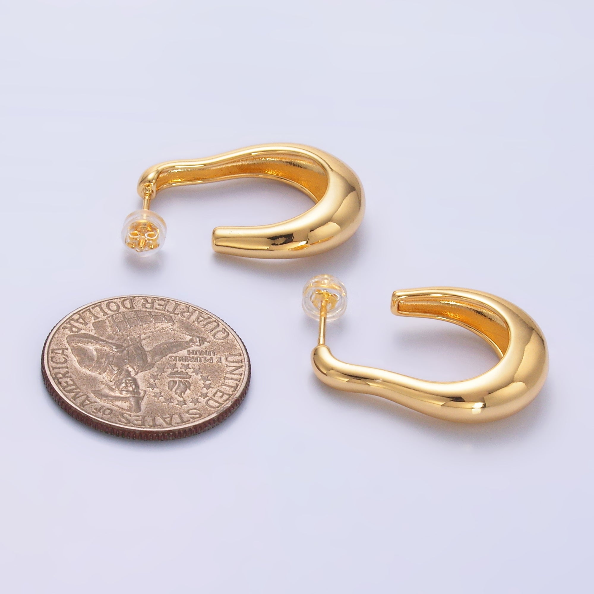 24K Gold Filled 28mm Molten Abstract J-Shaped Hoop Earrings | AB704