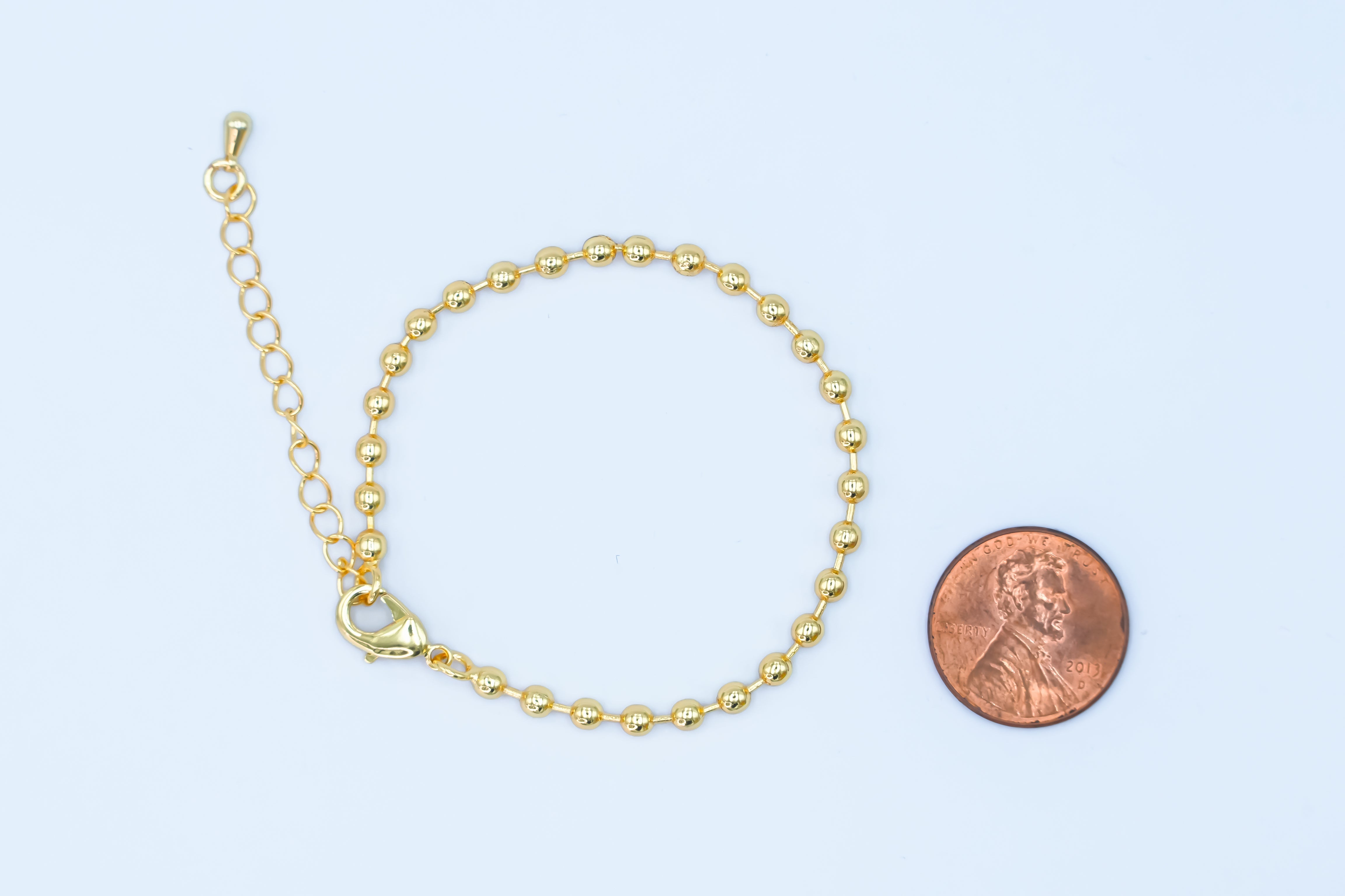 24K Gold Filled 3mm Bead Ball 6 Inch Chain Bracelet | WA-2798