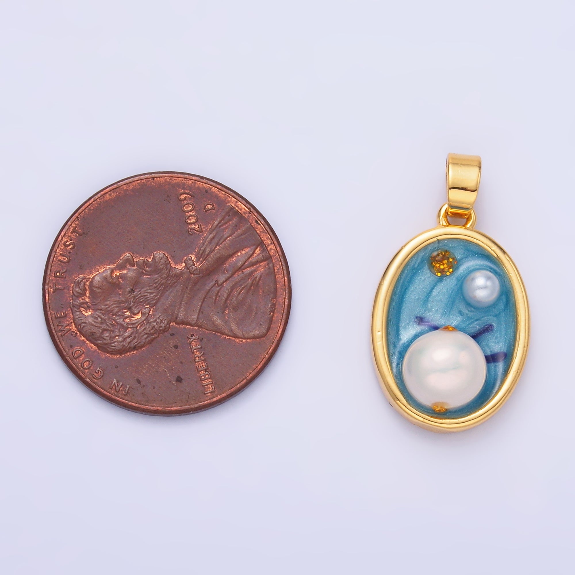 24K Gold Filled Enamel Blue Ocean Pearl Pendant | AA-1471