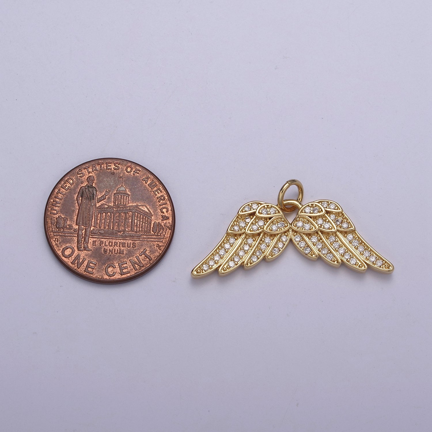 Dainty Angel Wing 14K Gold Filled Wing Charm Cubic Zirconia Feather Charm N-321 - DLUXCA