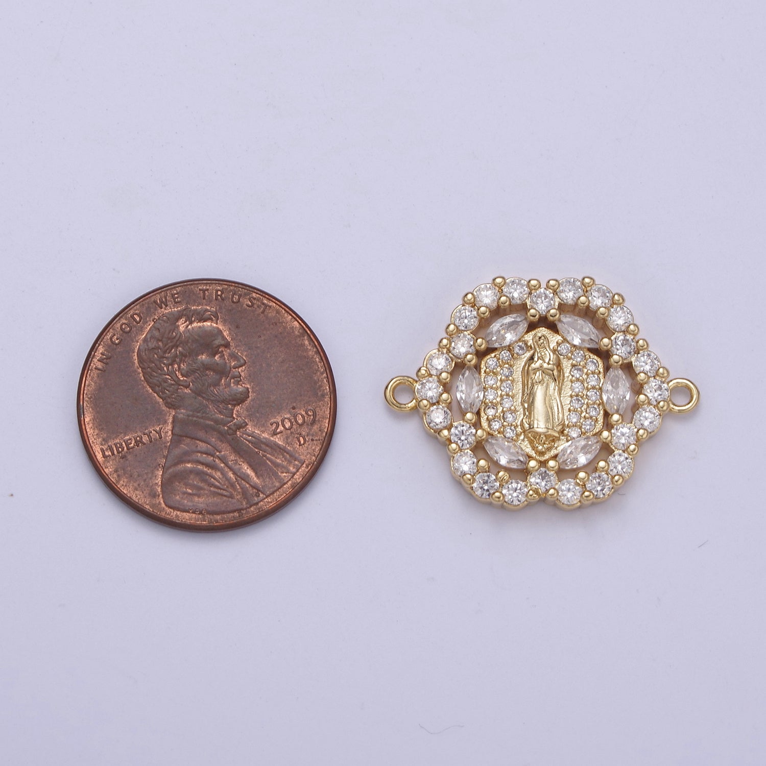 Dainty Gold Floral Cubic Virgin Mary Lady Guadalupe Charm Connector for Bracelet F-463 - DLUXCA