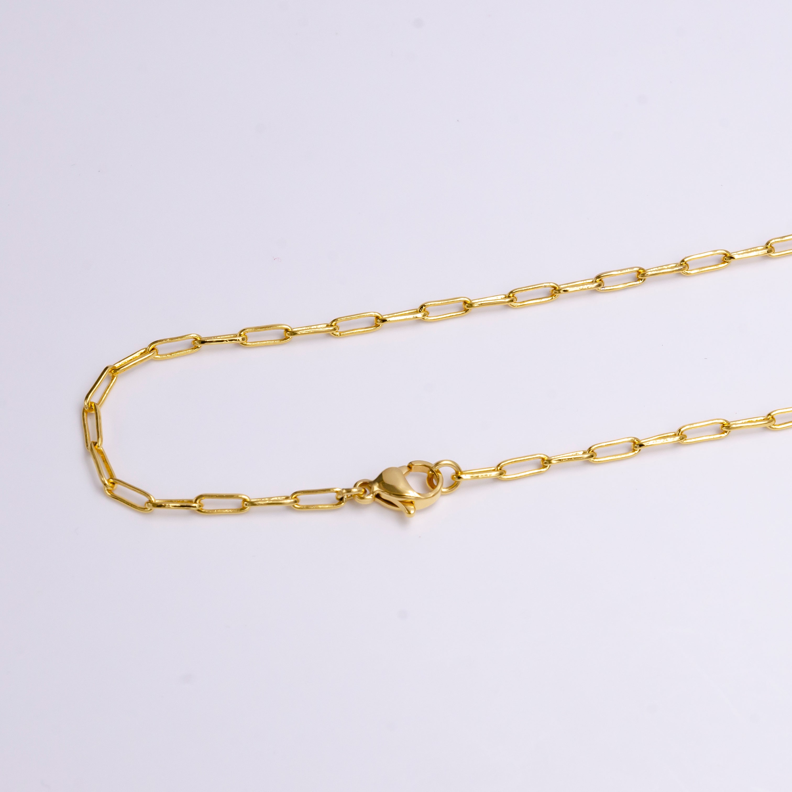 24K Gold Filled 2mm Paper Clip 17.75 Inch Layering Chain Necklace | WA1907 - DLUXCA