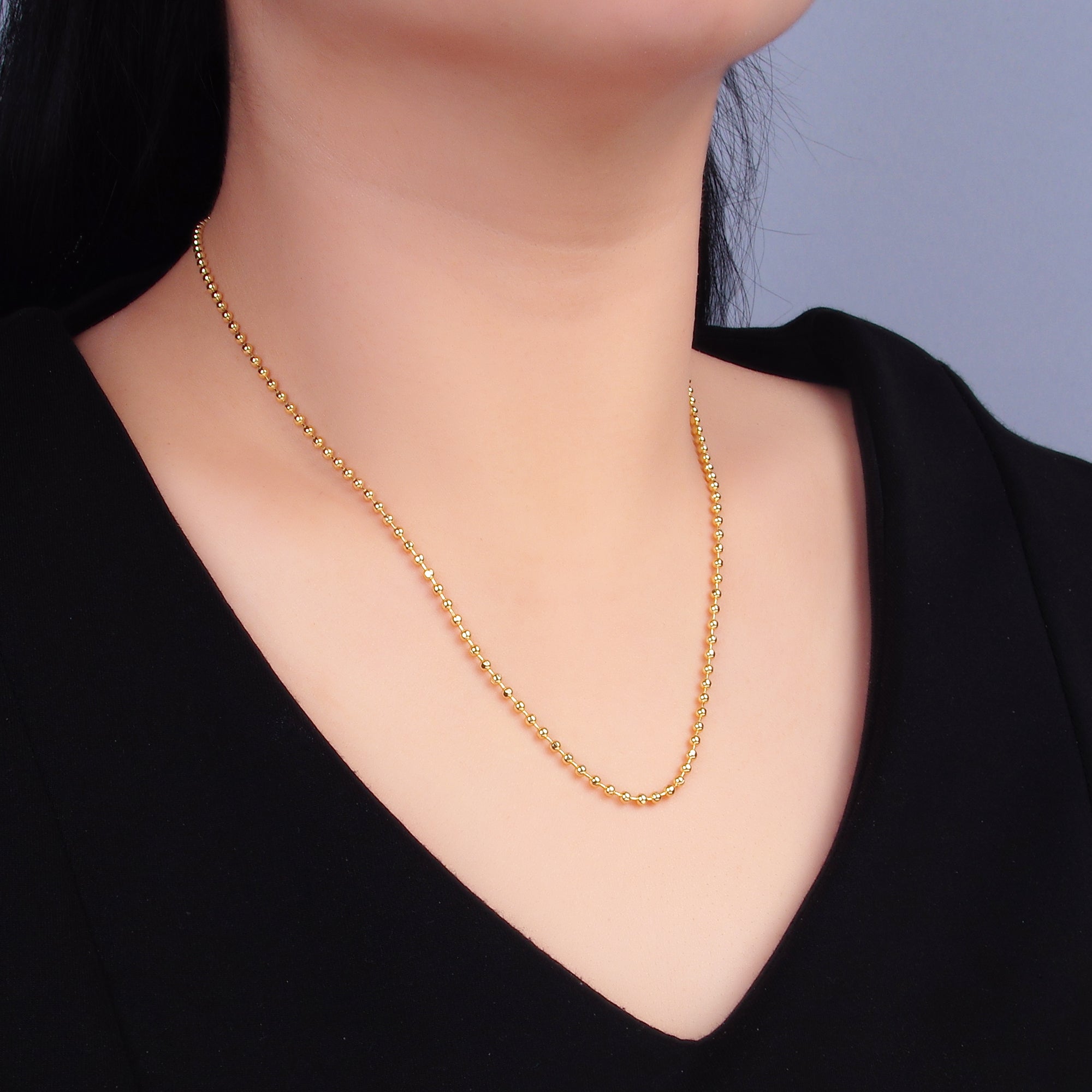 24K Gold Filled 2.3mm Ball Bead Bar 17.7 Inch Necklace w. Extender | WA-3044