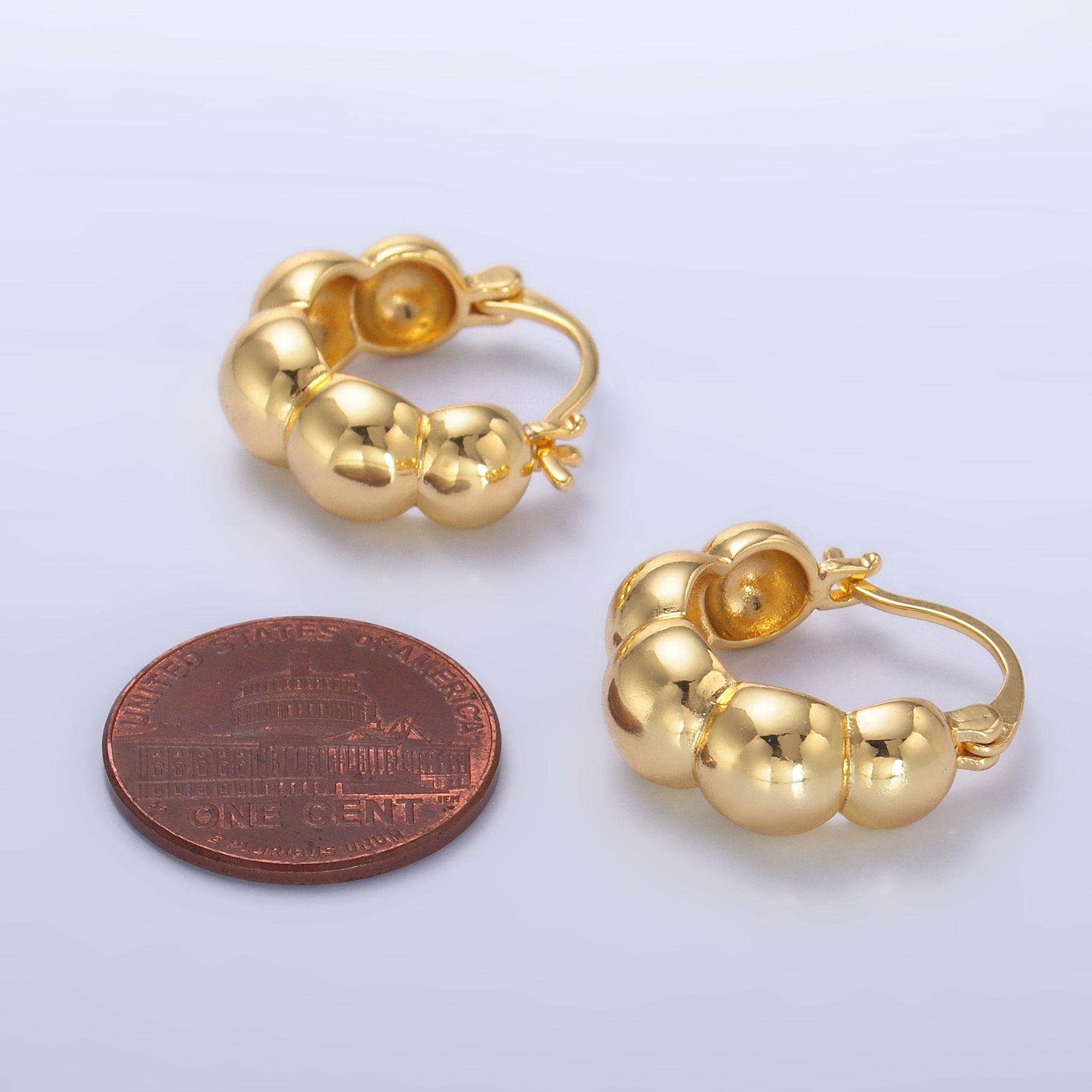 24K Gold Filled 20mm Beaded Bubble Latch Hoop Earrings | AD280