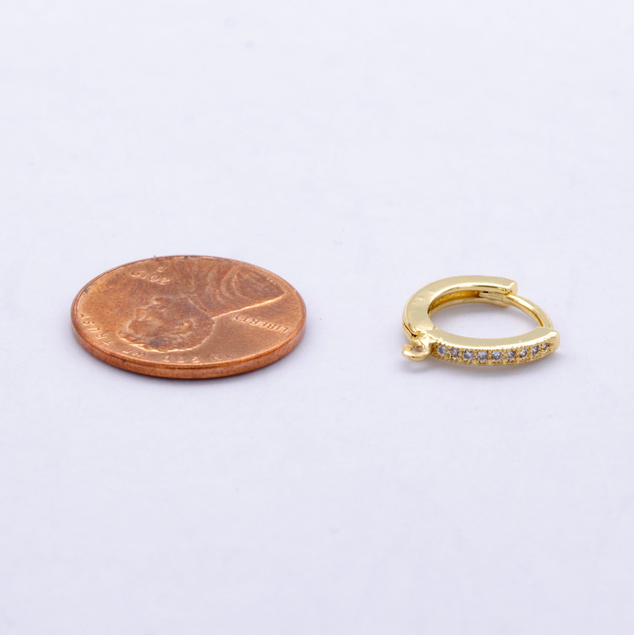 24K Gold Filled 13mm Micro Paved CZ Open Loop Drop Huggie Findings in Gold & Silver