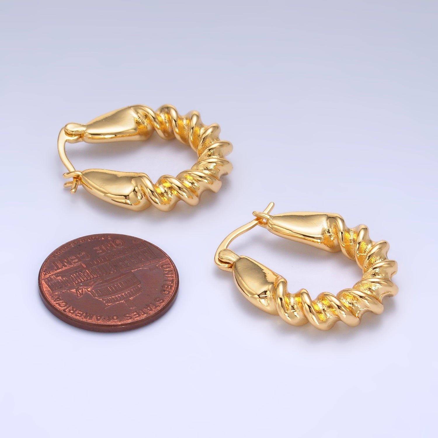 24K Gold Filled 25mm Twisted Latch Hoop Earrings | AB686