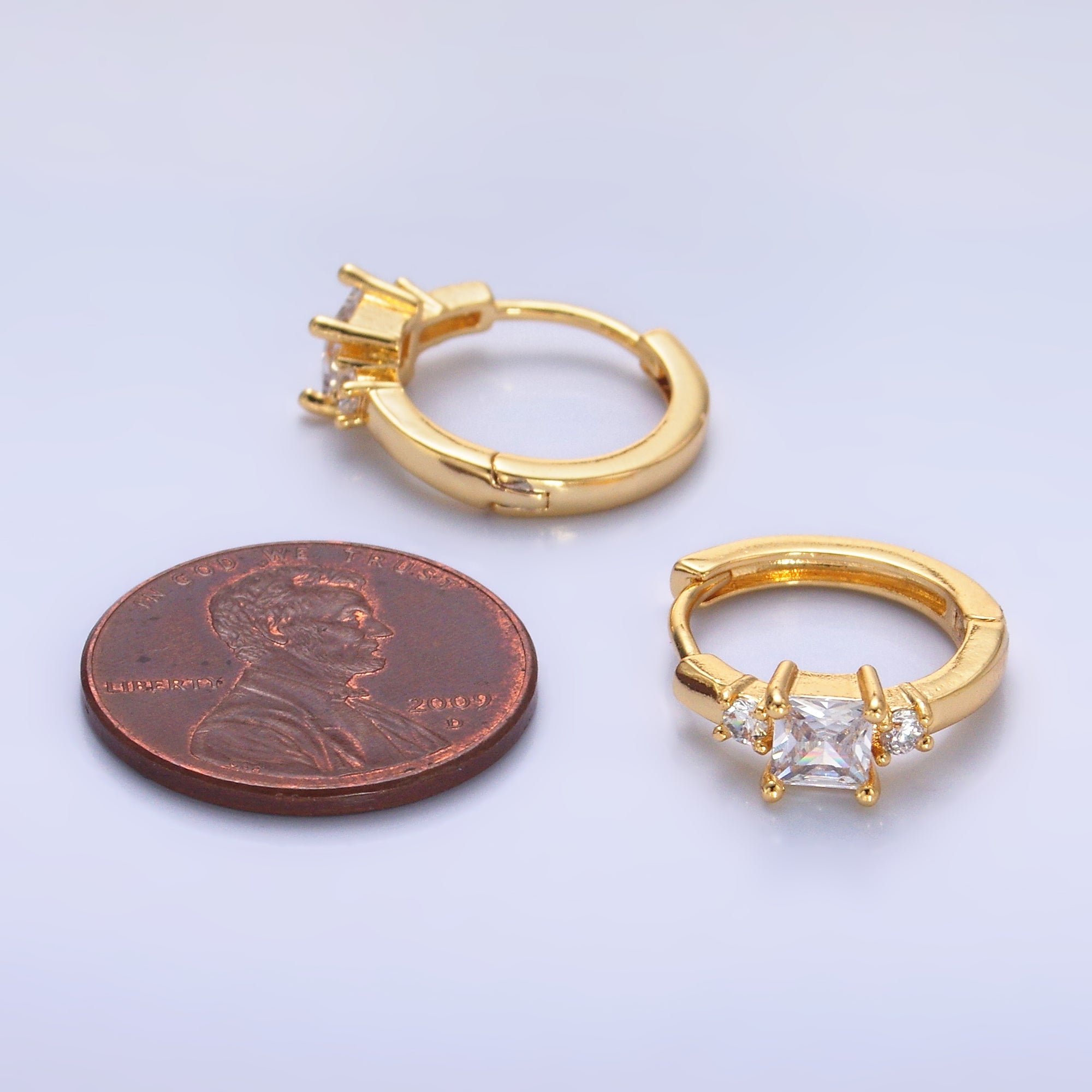 24K Gold Filled Clear Baguette CZ Huggie Earrings | AB703