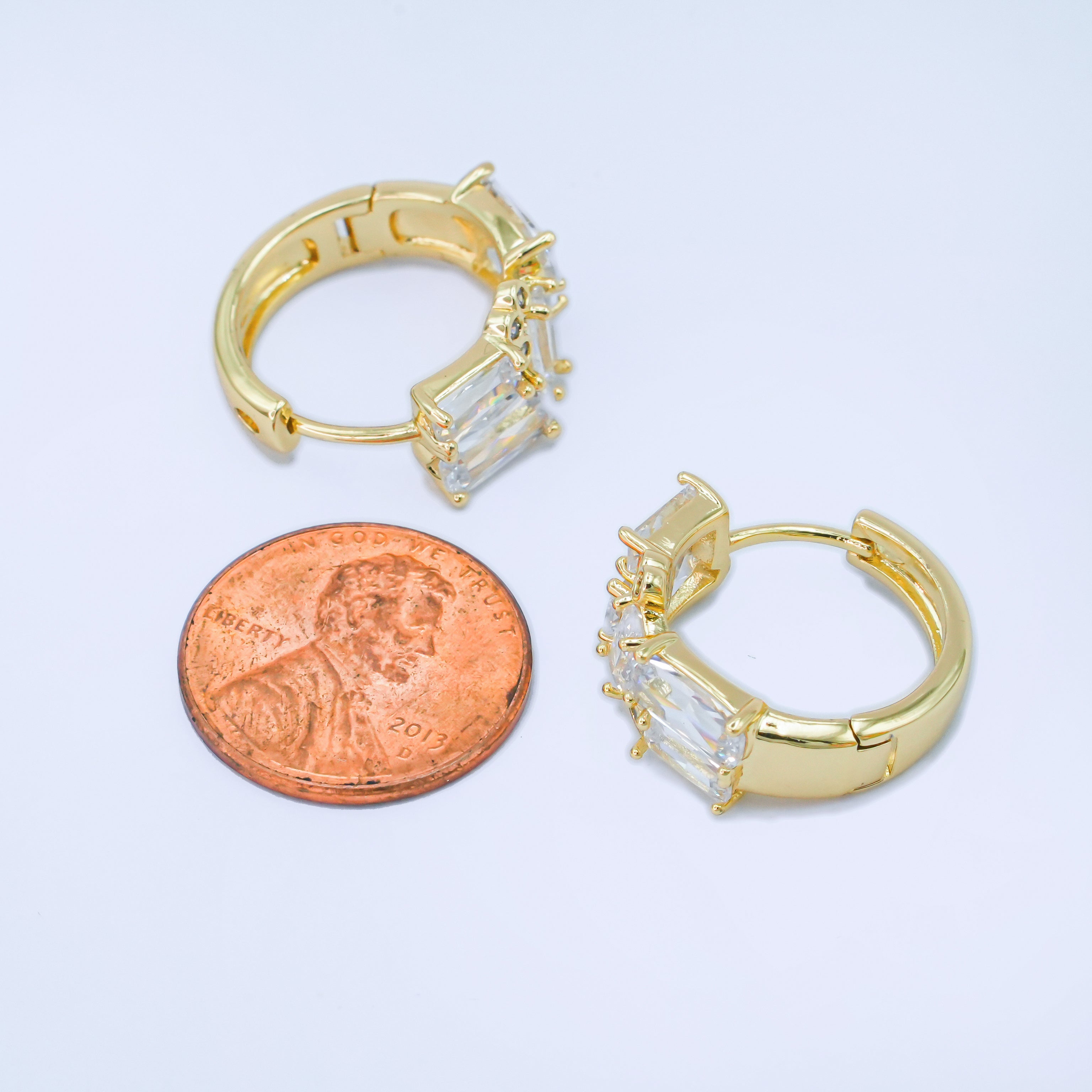 24K Gold Filled 20mm Clear CZ Round Baguette Hoop Earrings | AB988