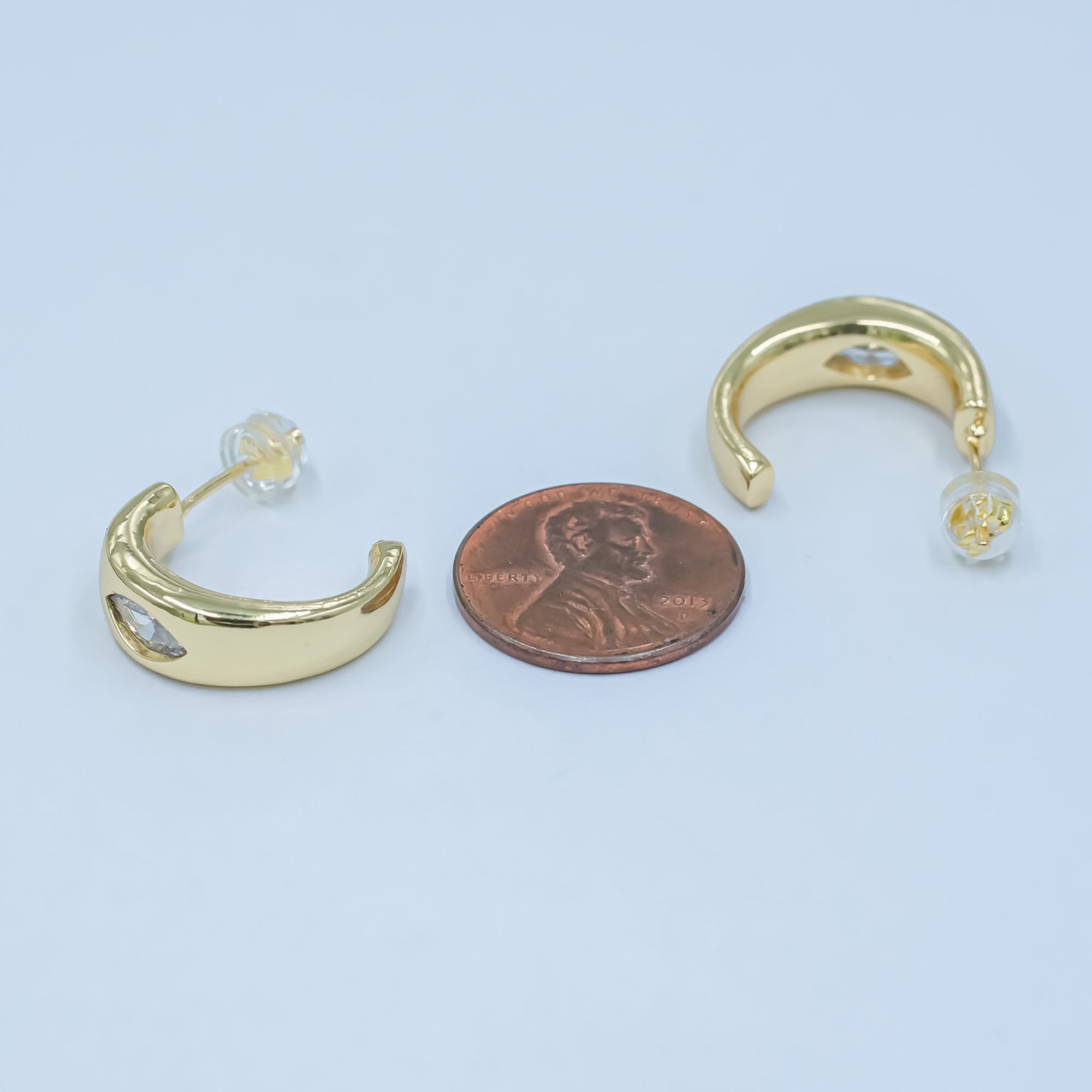 24K Gold Filled Clear CZ Marquise C-Shaped Hoop Earrings | AD1204