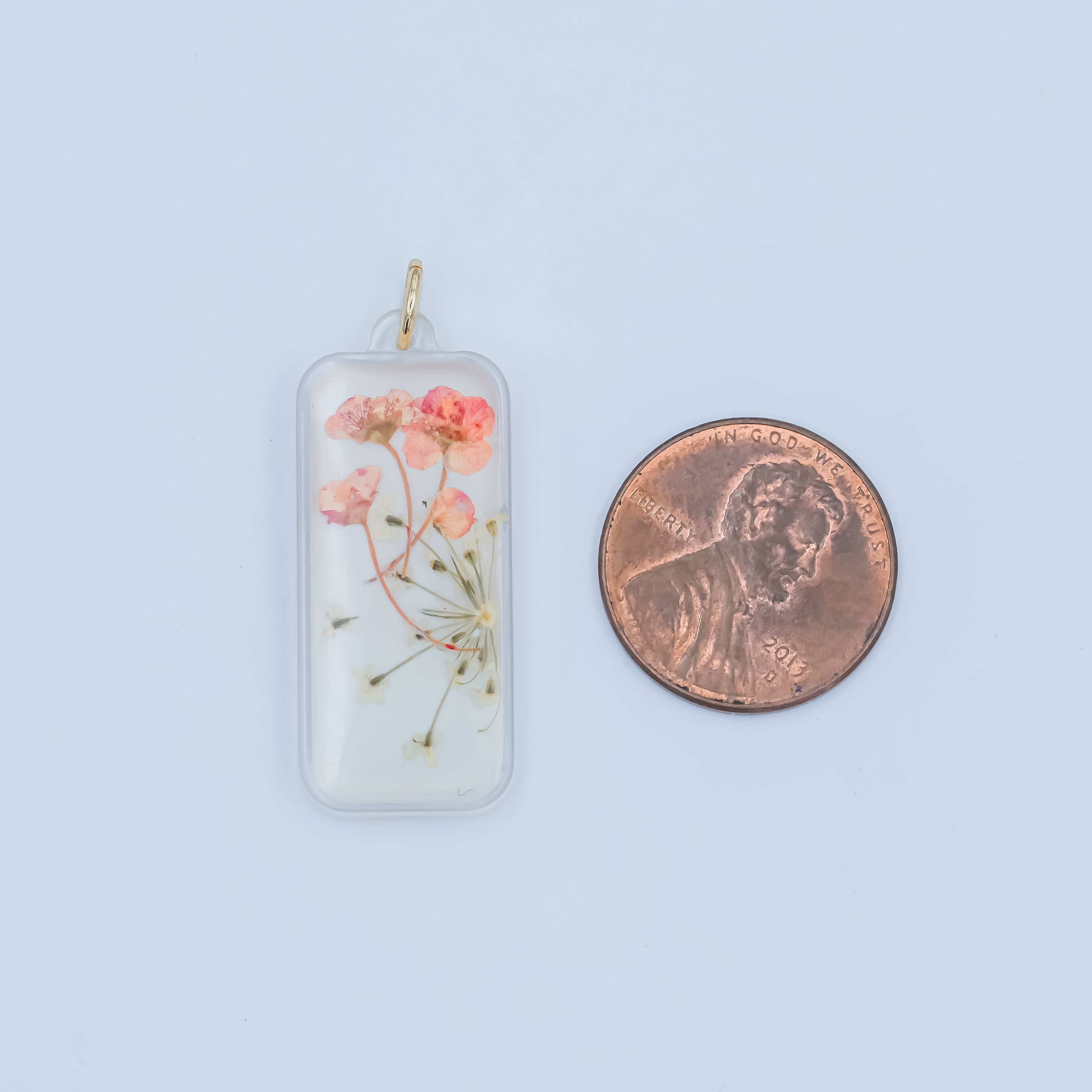 Handmade Pressed Poppy Baby's-breath Flower Rectangular Resin Charm | N063