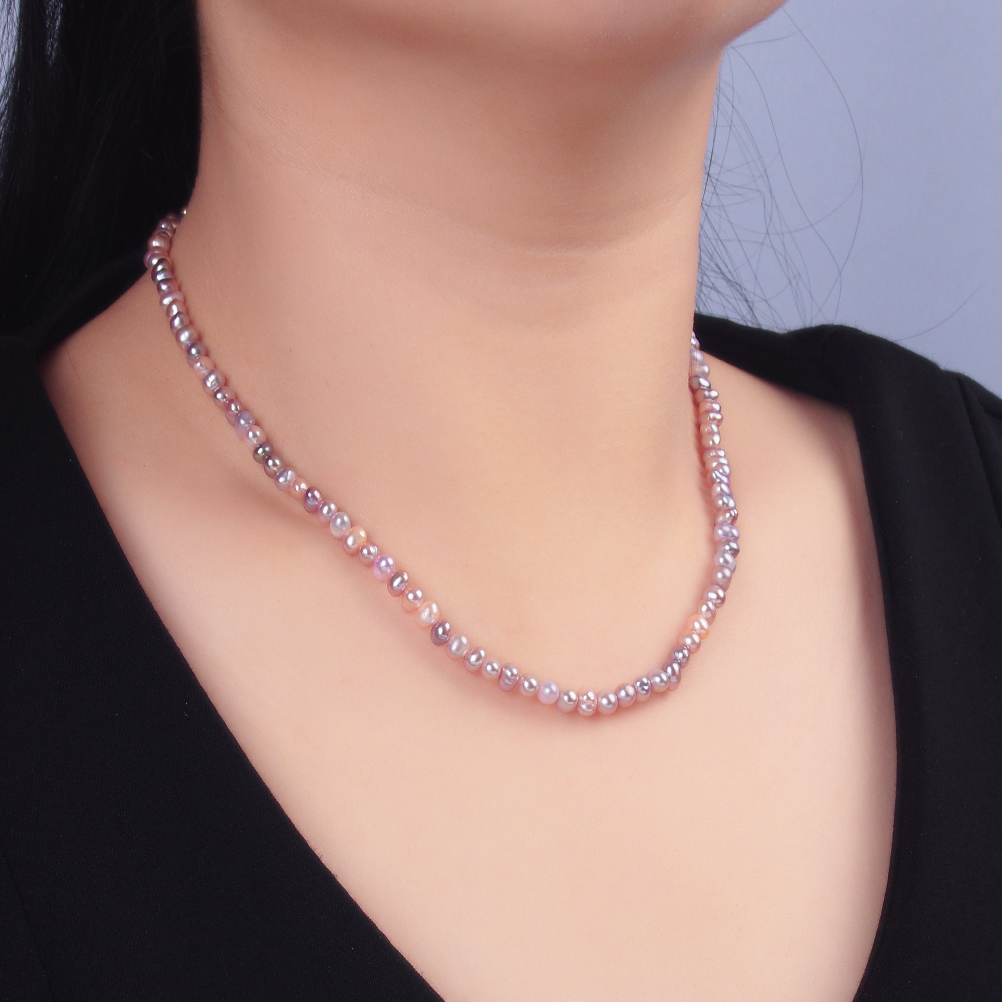 24K Gold Filled 5.5mm Pink Purple Gradient Freshwater Pearl 16 Inch Necklace | WA-3019