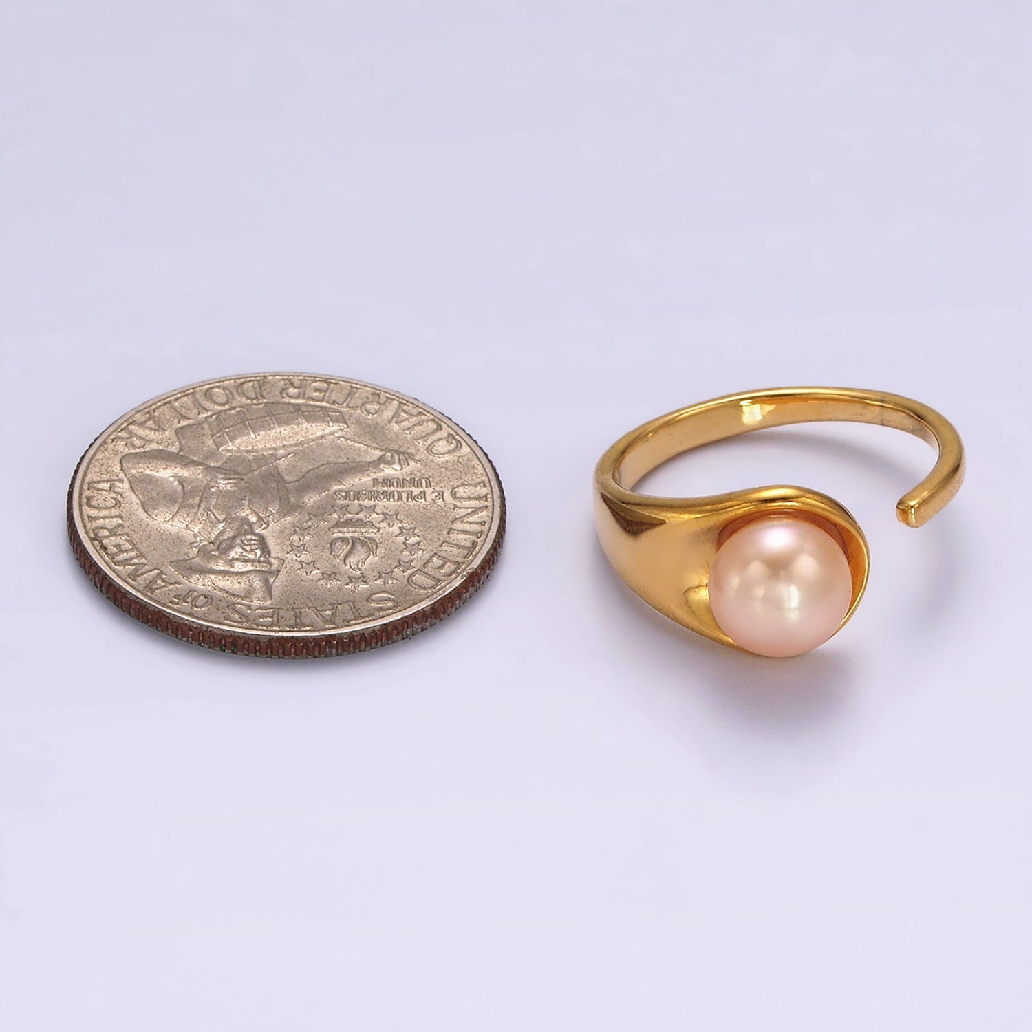 14K Gold Filled White, Pink Pearl Wide Open Claw Band Ring in Gold & Silver | O1864 - O1867 - DLUXCA