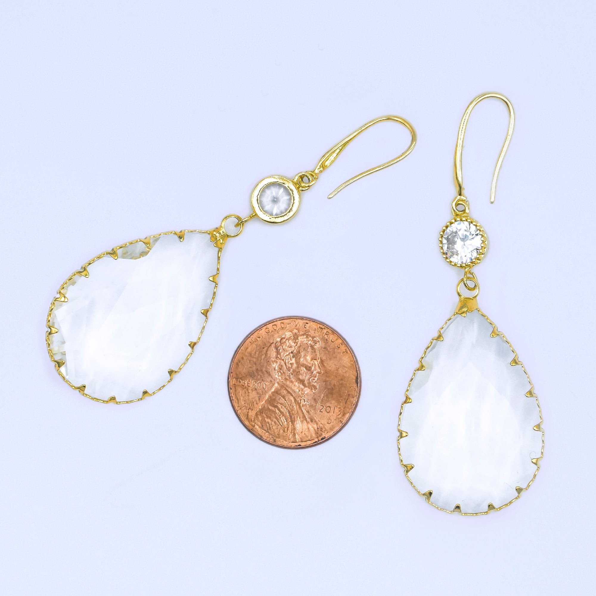 24K Gold Filled Multifaceted CZ Teardrop Drop French Hook Earrings | AB1416