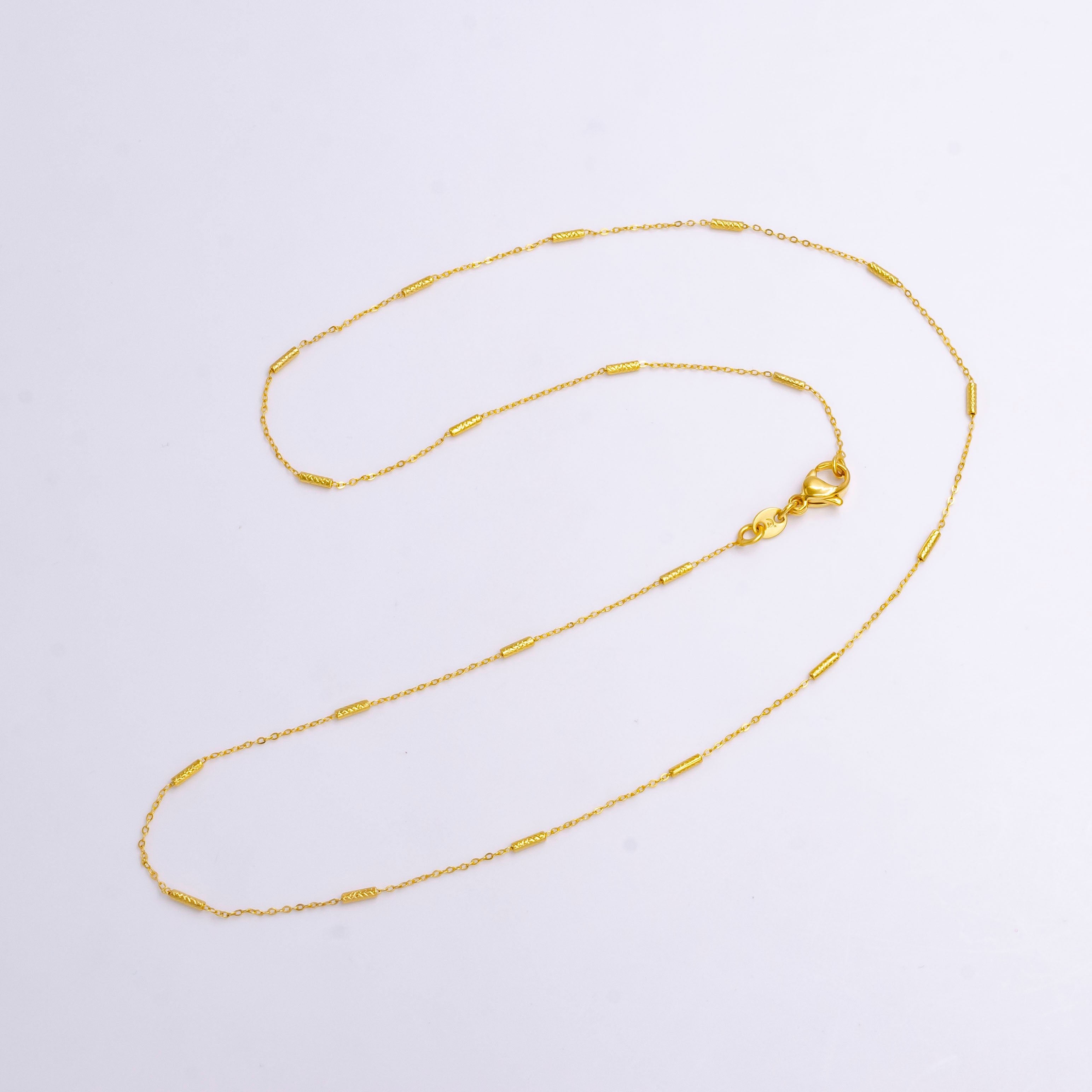 24K Gold Filled 0.6mm Dainty Artisan Tube Cable Satellite 17.5 Inch Layering Chain Necklace | WA-2210 - DLUXCA