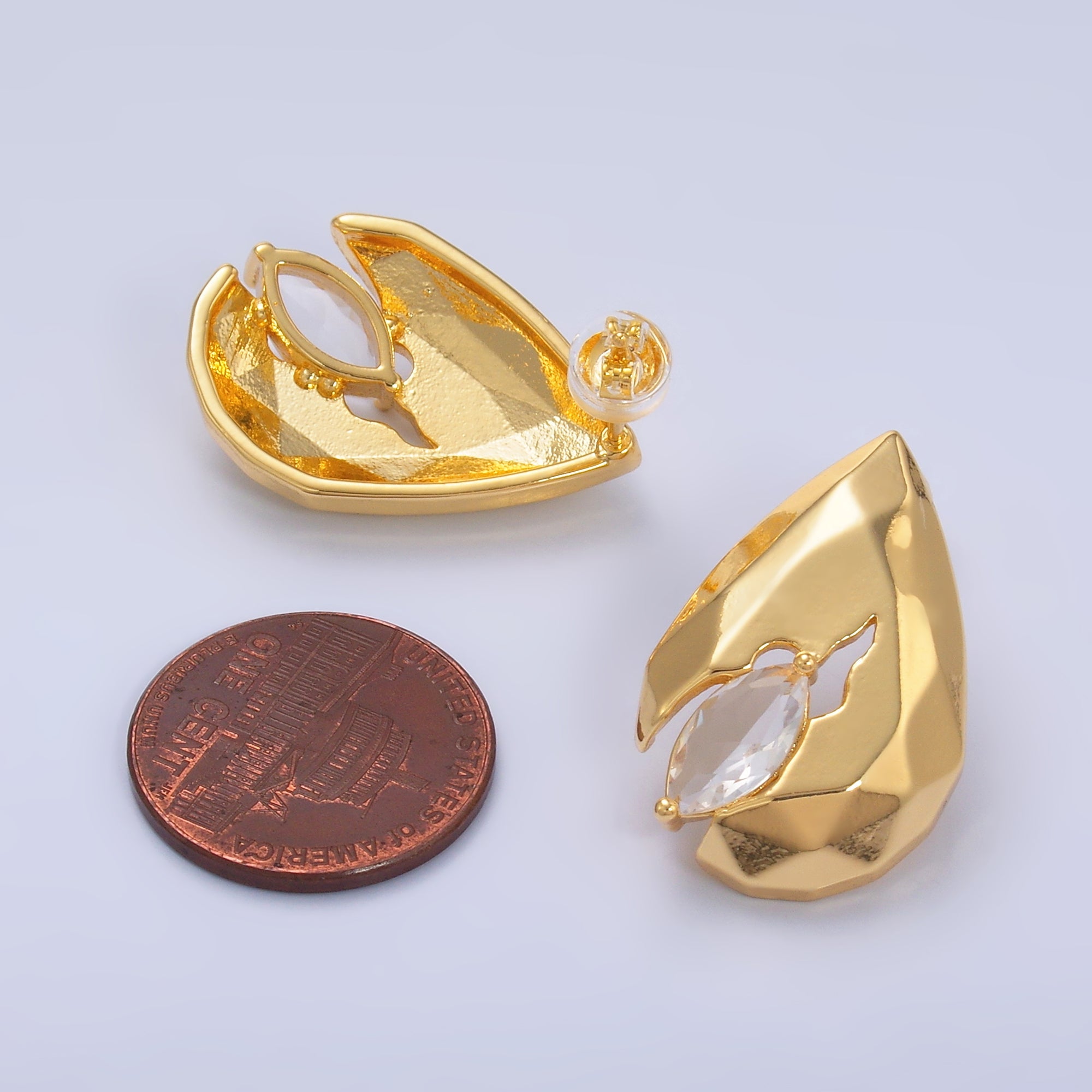 24K Gold Filled 25mm Marquise CZ Geometric Teardrop Stud Earrings Set | AD240