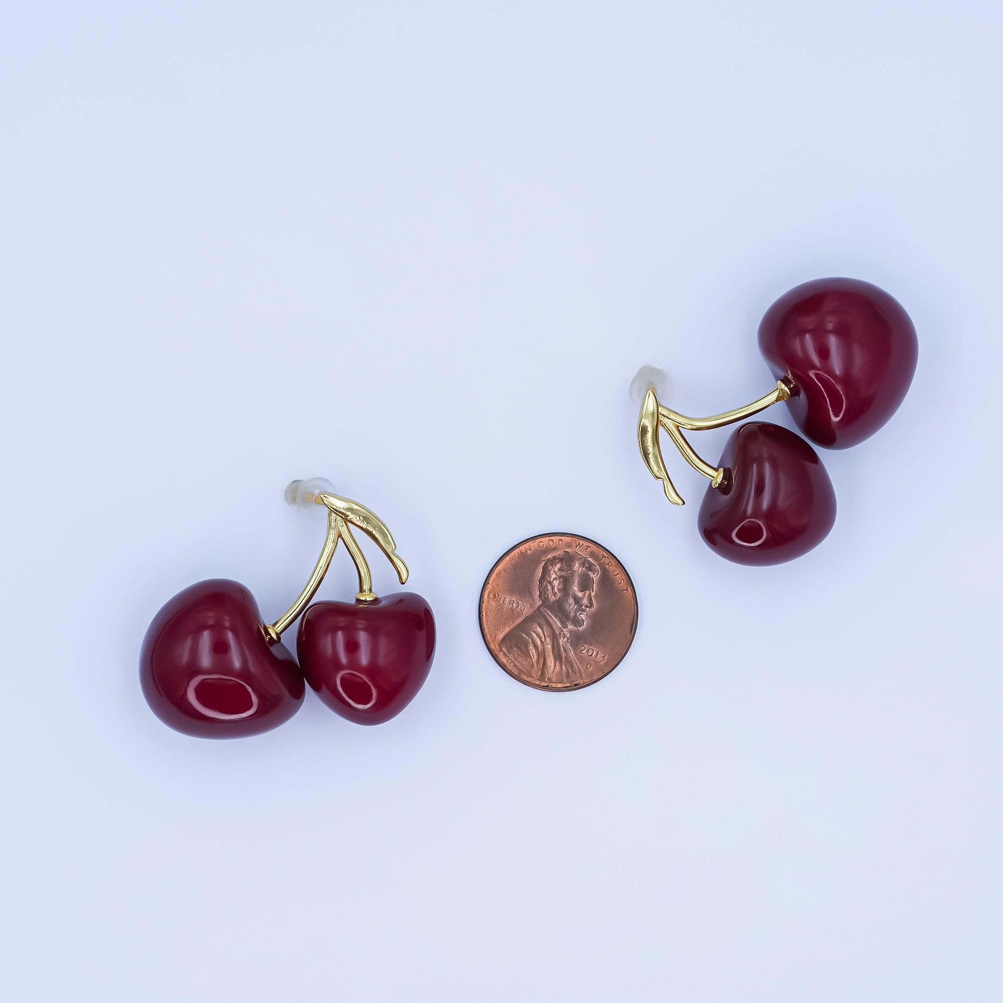 24K Gold Filled Spring Red Cherry Drop Stud Earrings | AB422