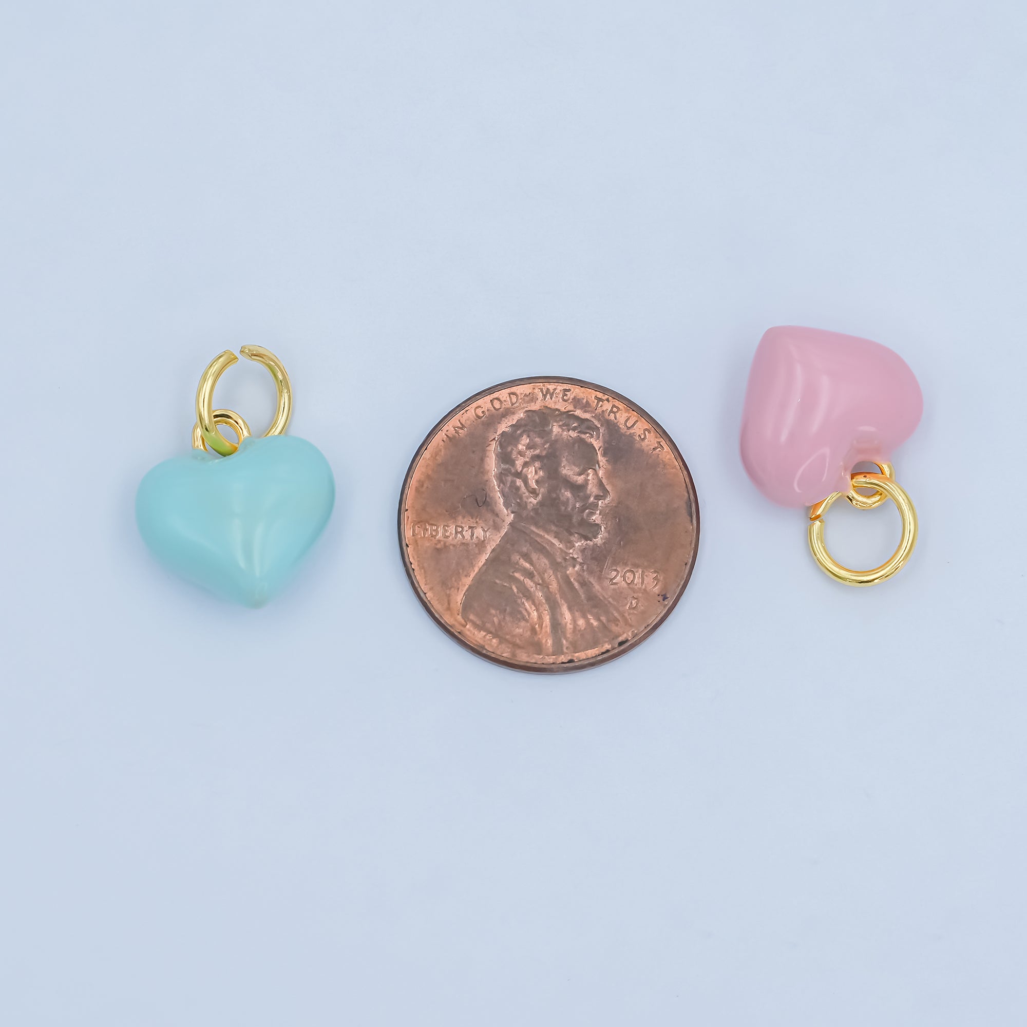 24K Gold Filled Blue, Pink Enamel Heart Multidimensional Charm | N078