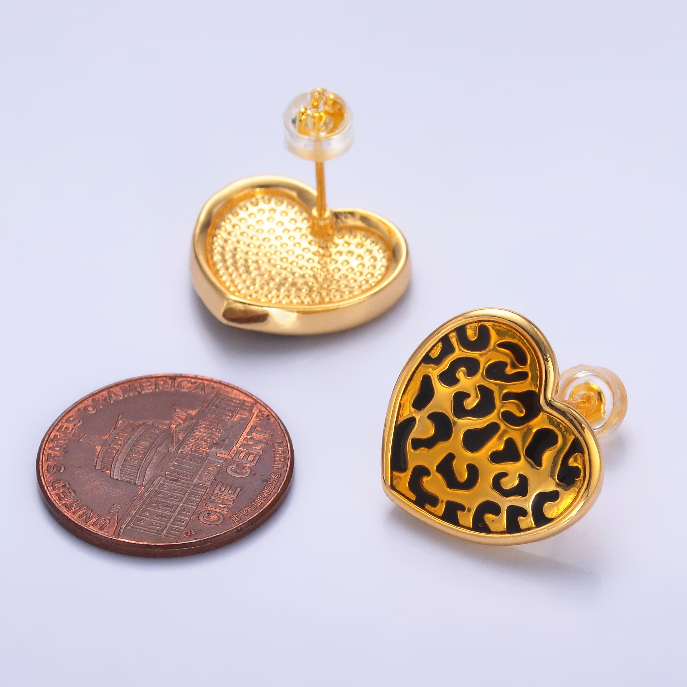 24K Gold Filled Cheetah Print Heart Stud Earrings | AB853