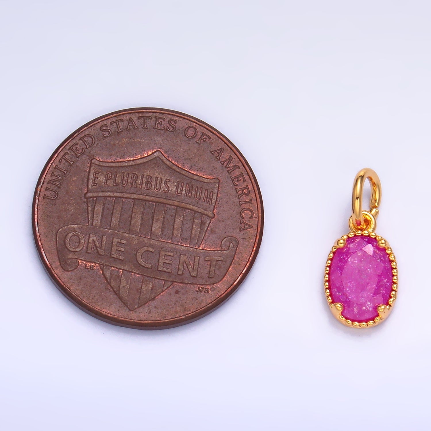 24K Gold Filled Green, Pink, Fuchsia Glitter CZ Oval Charm | W280 W281