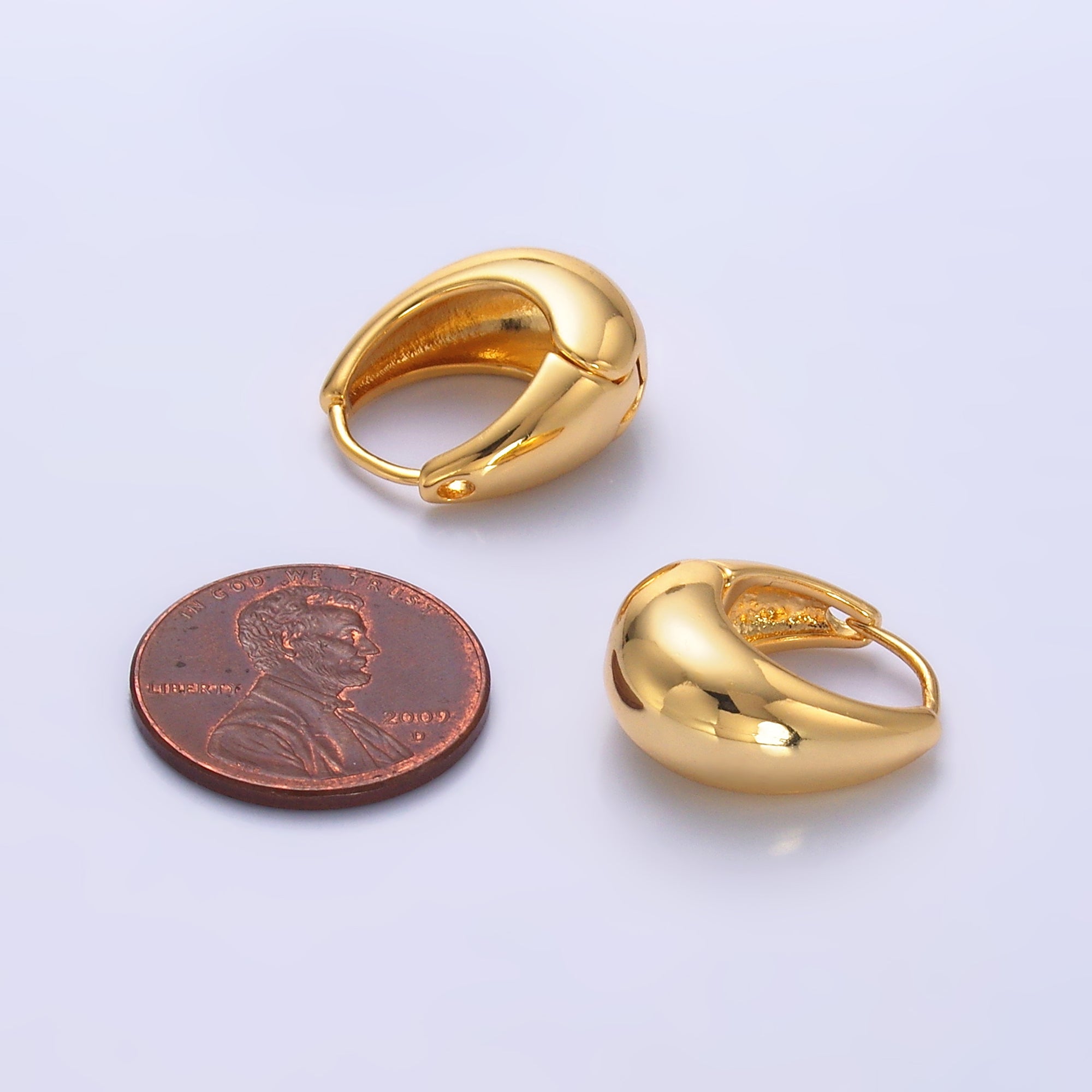 24K Gold Filled 15mm Simple Minimalist Dome Hoop Earrings | AB701