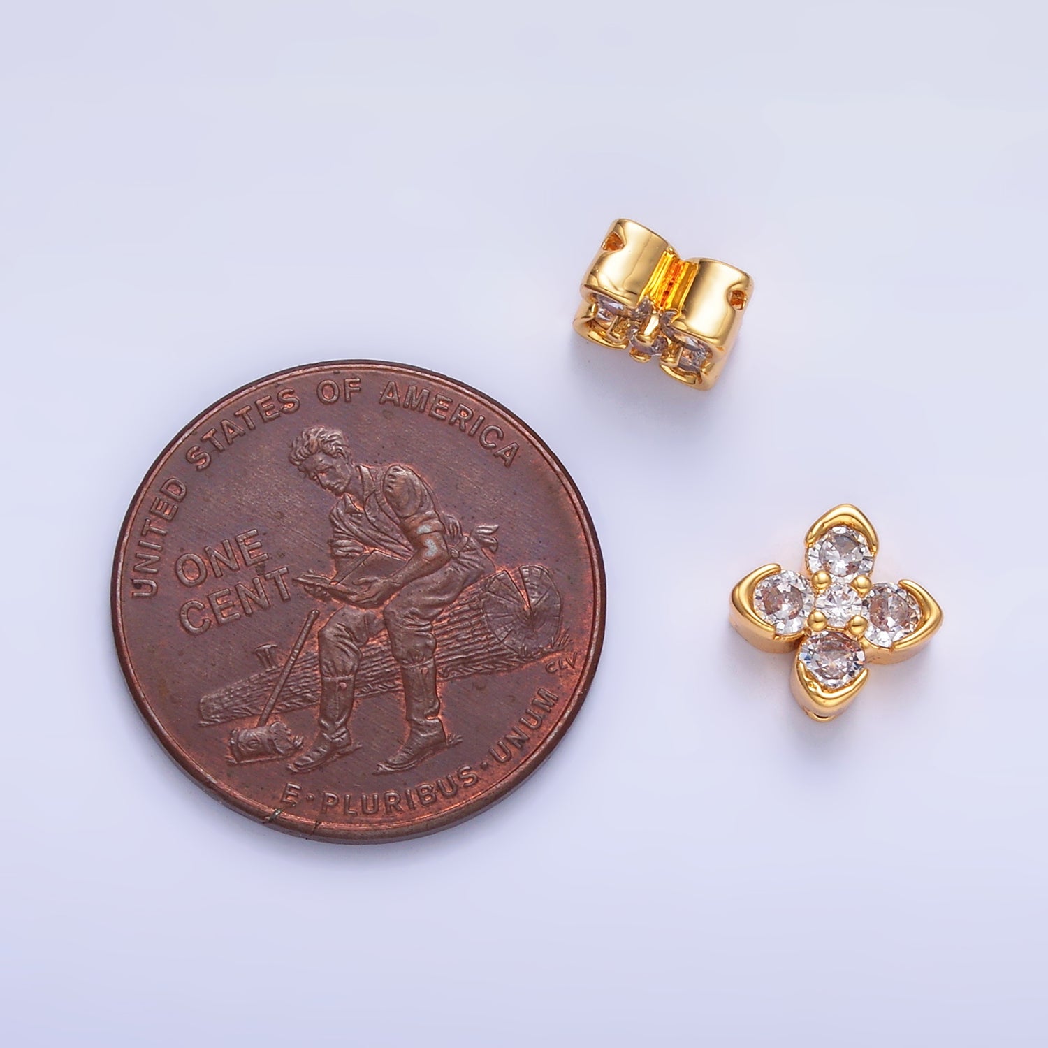 24K Gold Filled Clear CZ Clover Flower Bead | B317