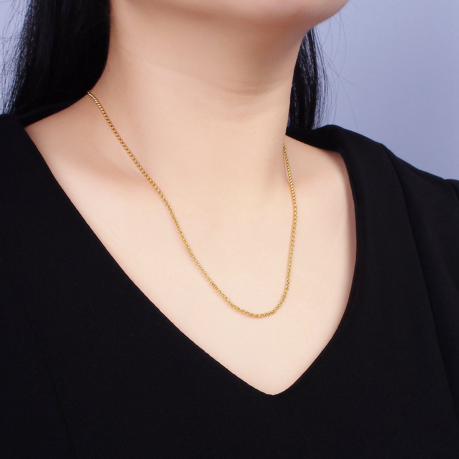 24K Gold Filled 2mm Dainty Rollo Chain 19.75 Inch Layering Necklace | WA-1940 - DLUXCA