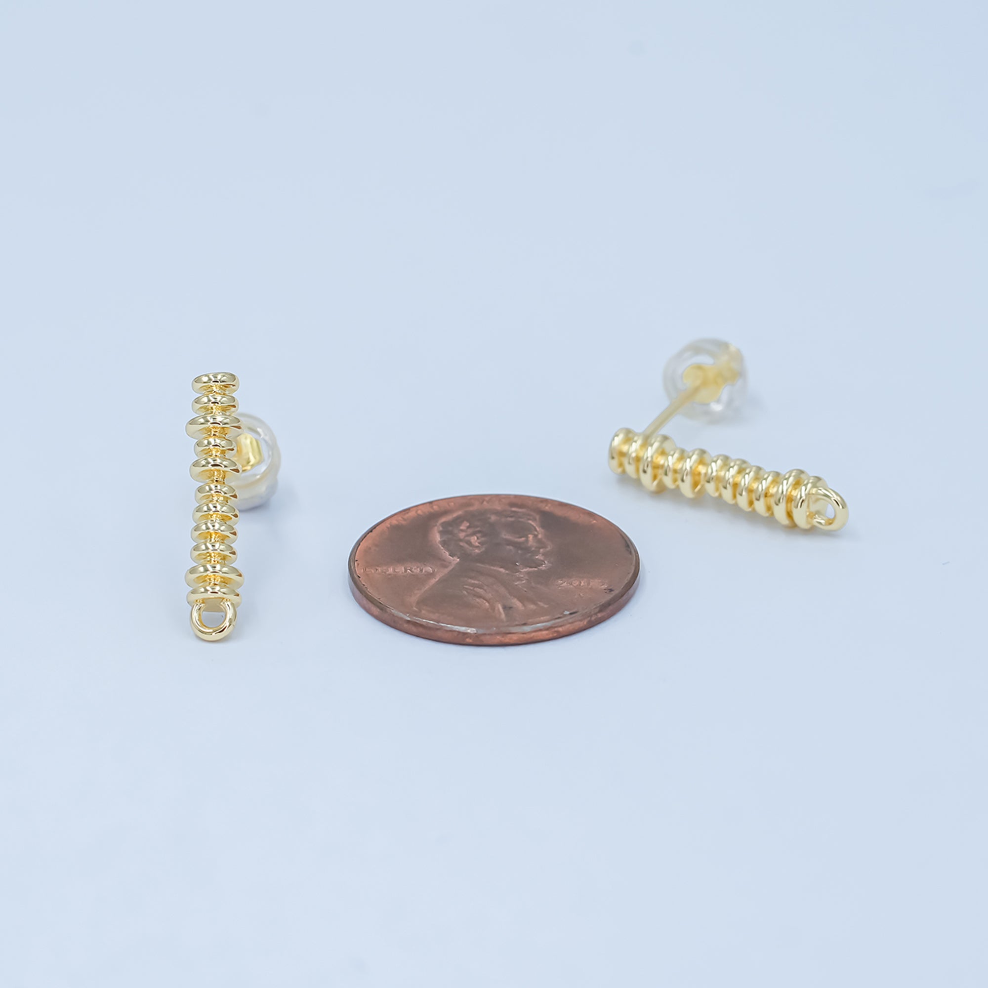 24K Gold Filled Minimalist Coil Wrap Linear Drop Stud Earring Findings | Z1127