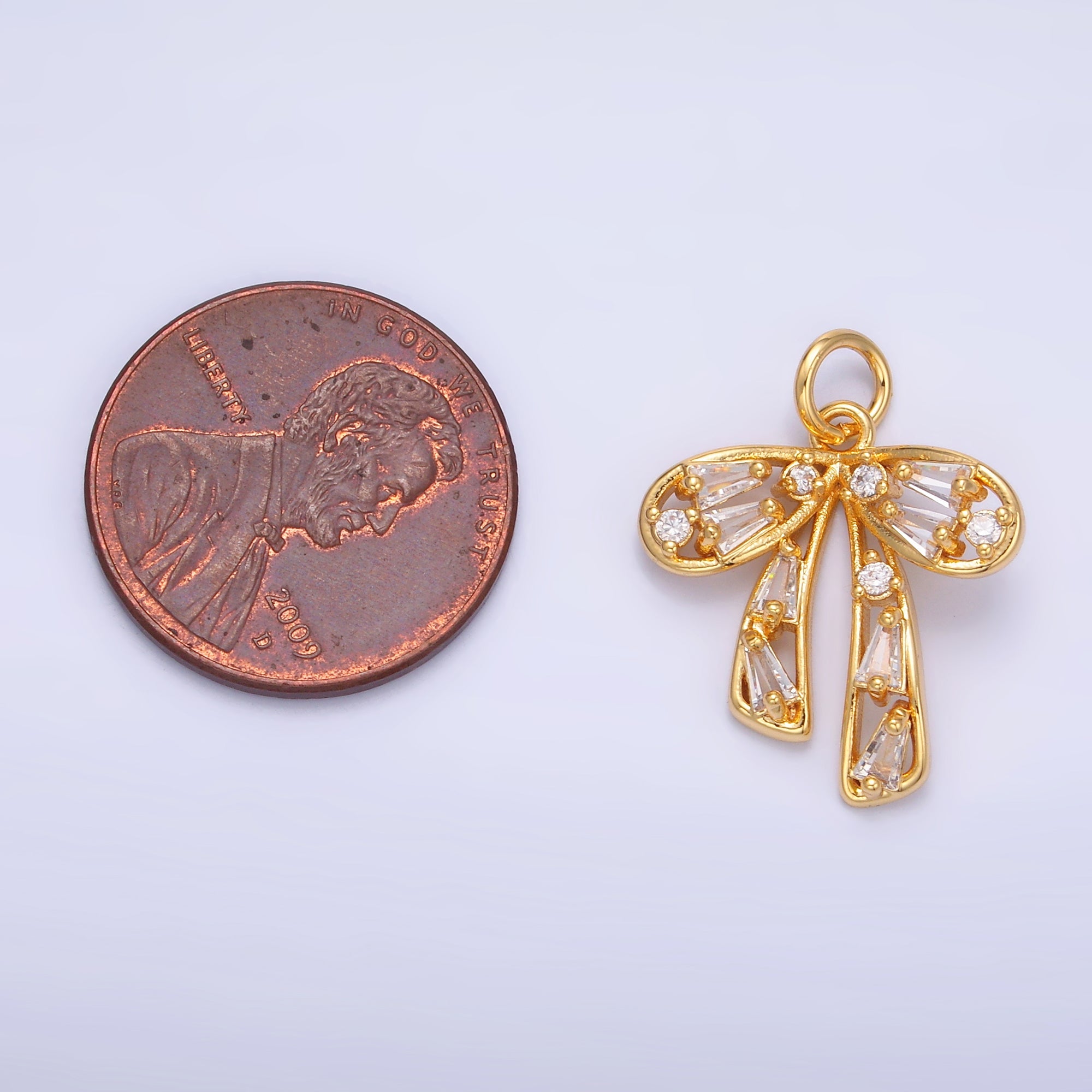 24K Gold Filled Baguette CZ Cluster Bow Pendant Charm | M261